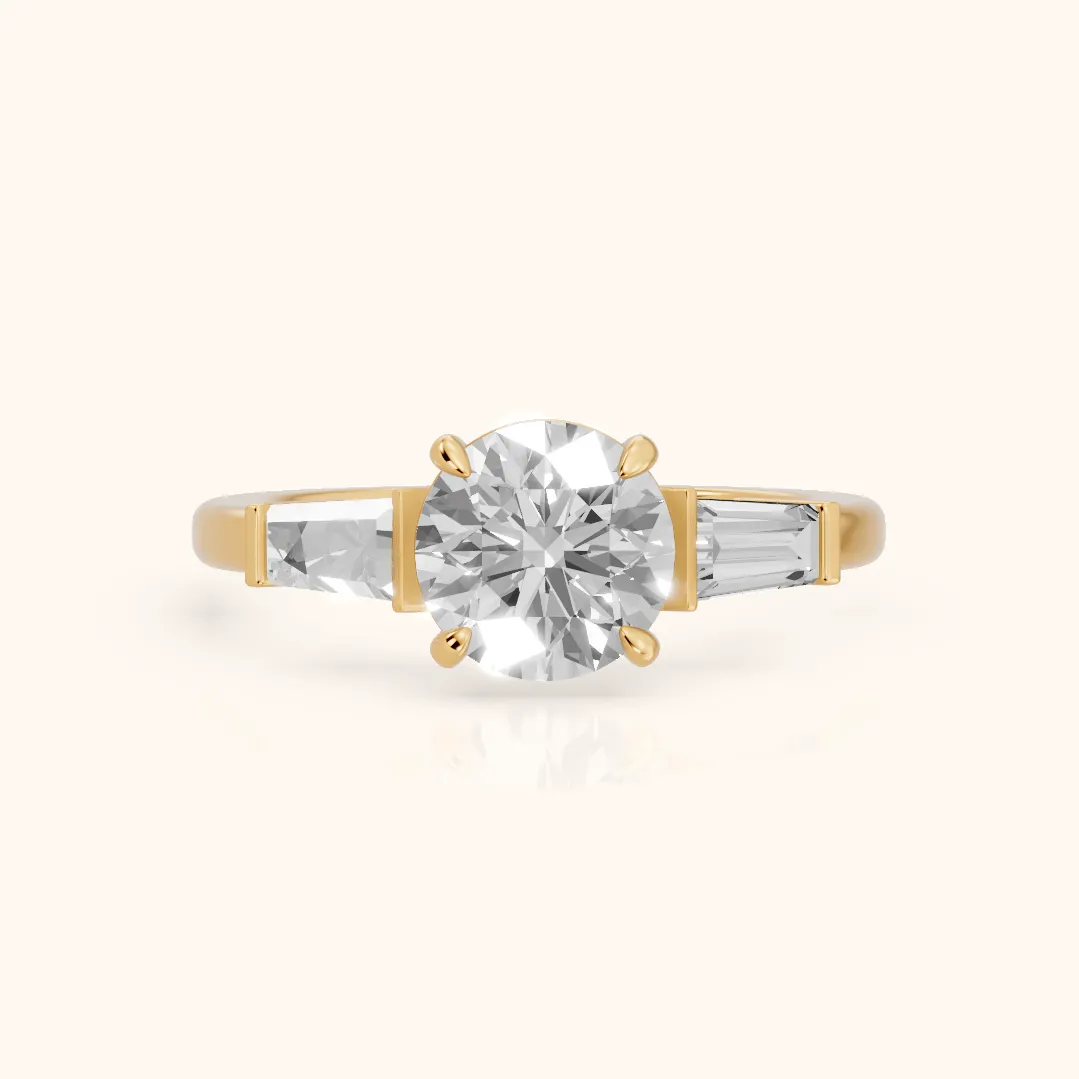 Zelda Tapered Baguette Round Diamond Engagement Ring in Yellow Gold — view 2