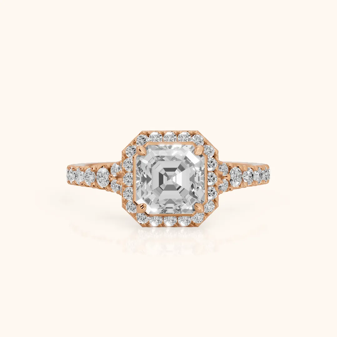 Bella Halo Pavé Asscher Diamond Engagement Ring in Rose Gold — view 2