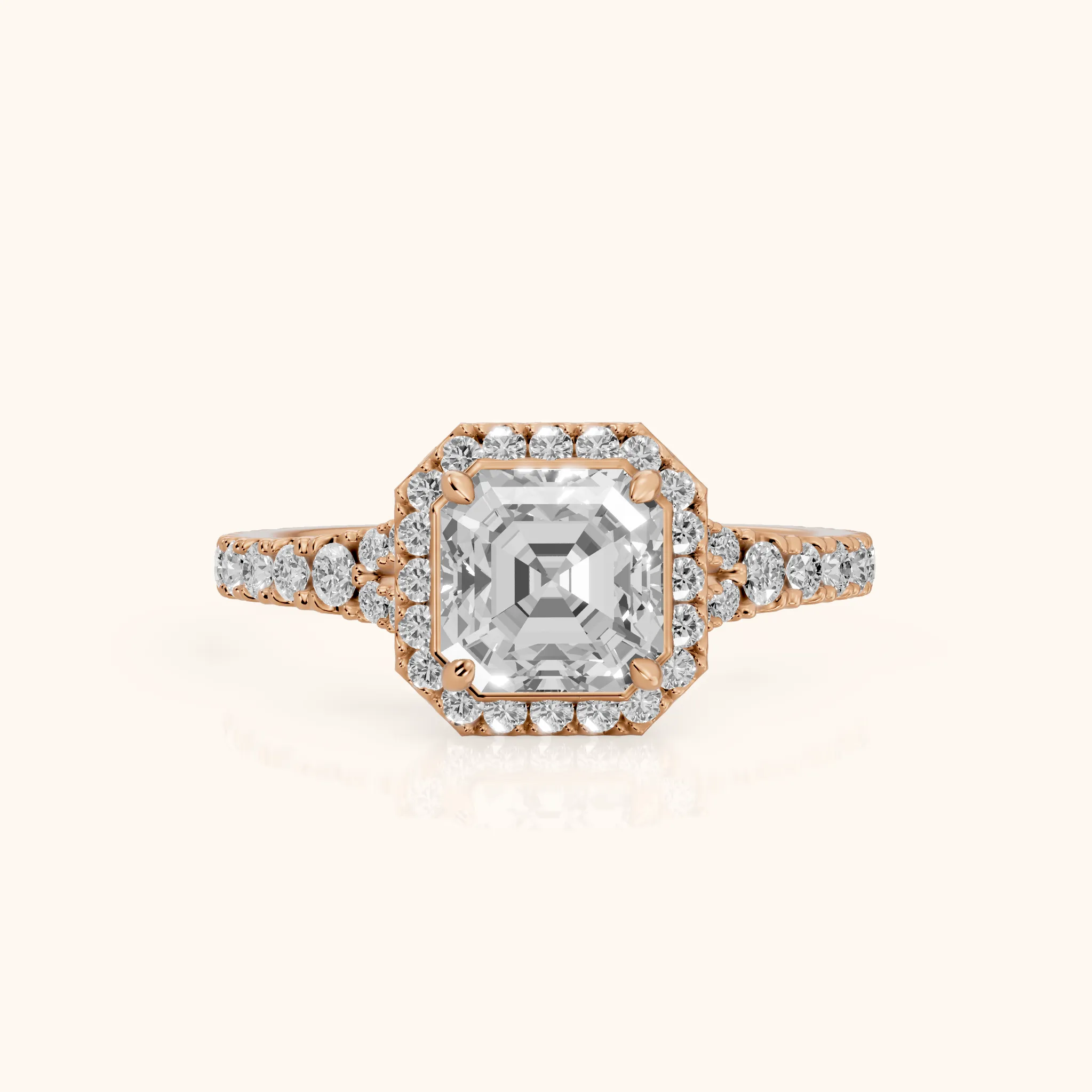 Bella Halo Pavé Asscher Diamond Engagement Ring in Rose Gold — view 1