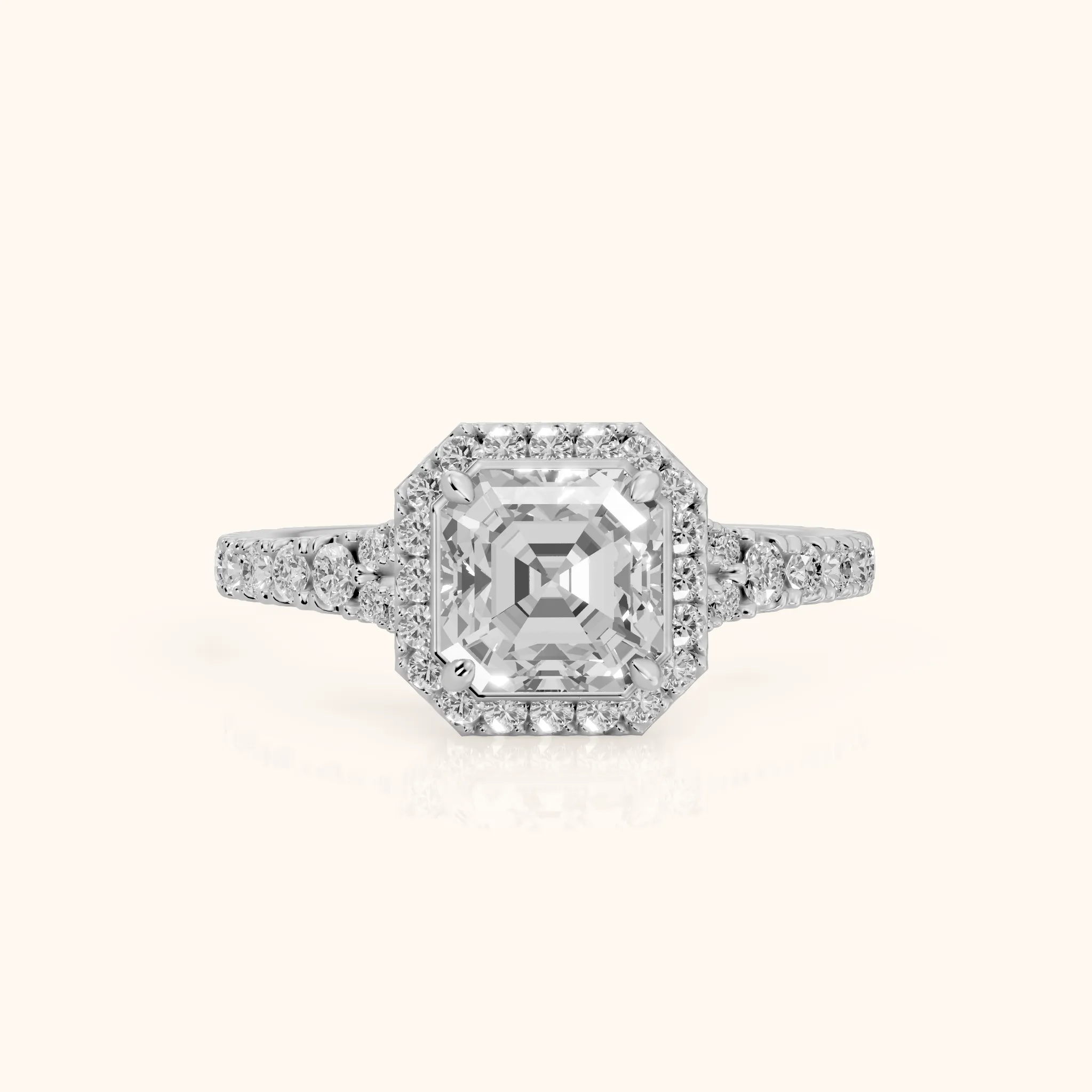 Bella Halo Pavé Asscher Diamond Engagement Ring in Silver — view 1