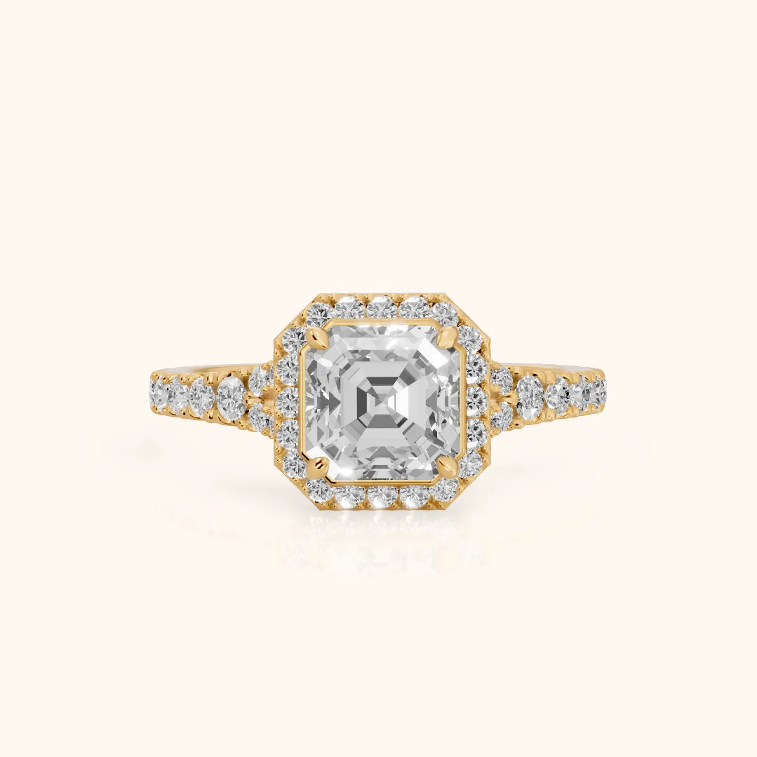 Bella Halo Pavé Asscher Diamond Engagement Ring in Yellow Gold — view 2