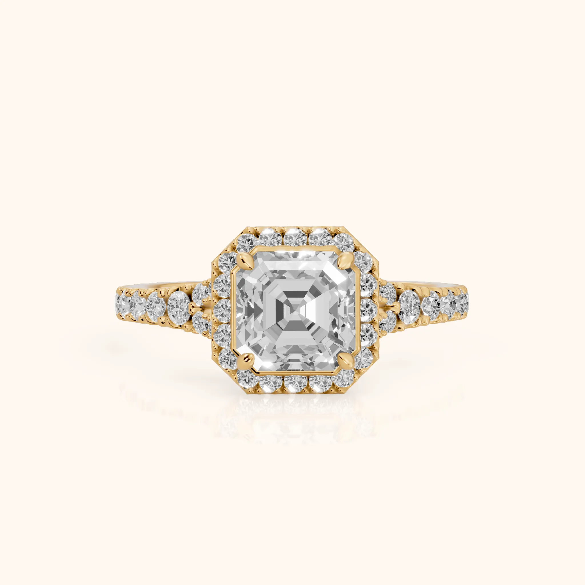 Bella Halo Pavé Asscher Diamond Engagement Ring in Yellow Gold — view 1