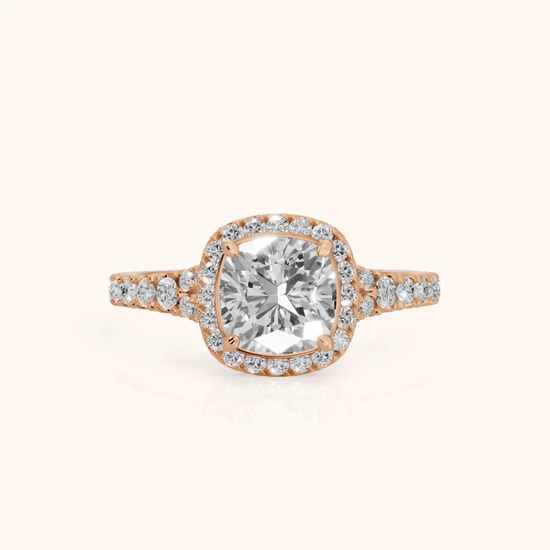 Bella Halo Pavé Cushion Diamond Engagement Ring in Rose Gold — view 2
