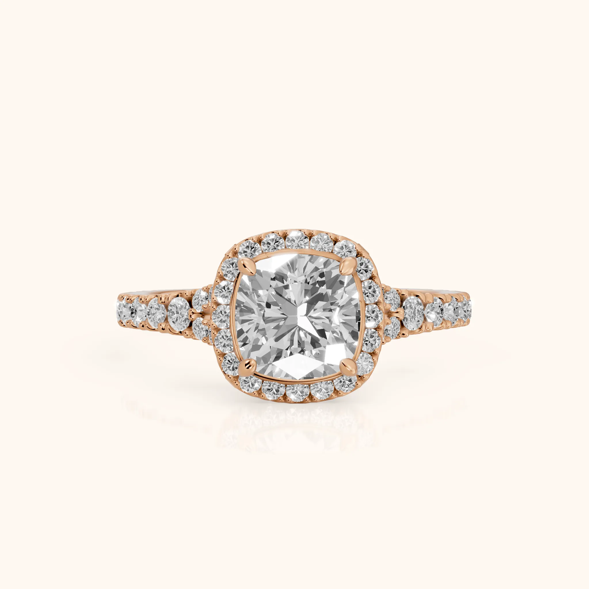 Bella Halo Pavé Cushion Diamond Engagement Ring in Rose Gold — view 1