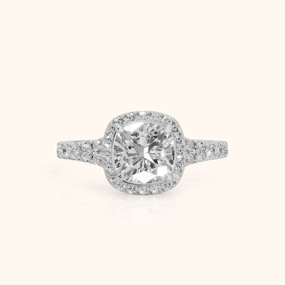 Bella Halo Pavé Cushion Diamond Engagement Ring in Silver — view 2