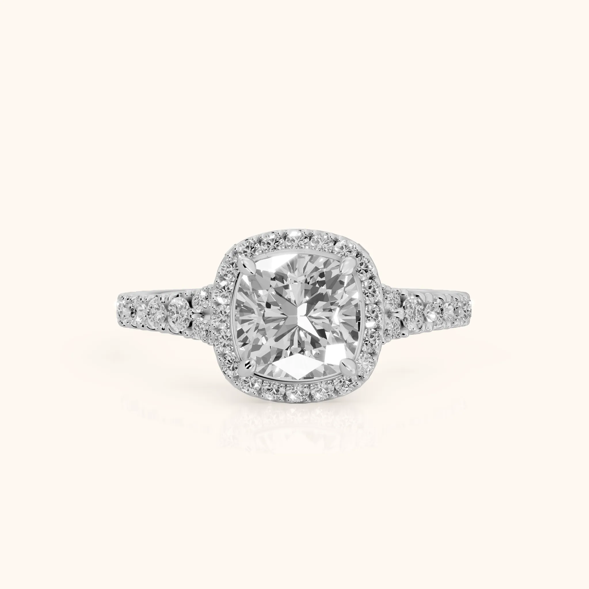 Bella Halo Pavé Cushion Diamond Engagement Ring in Silver — view 1