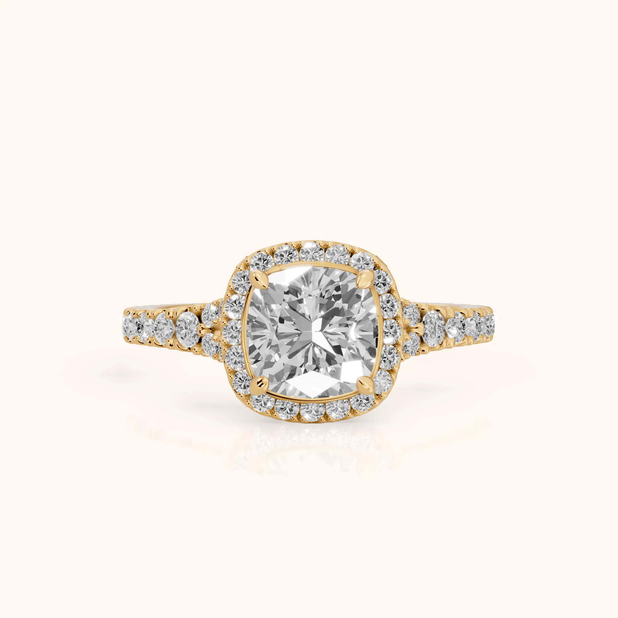 Bella Halo Pavé Cushion Diamond Engagement Ring in Yellow Gold — view 1