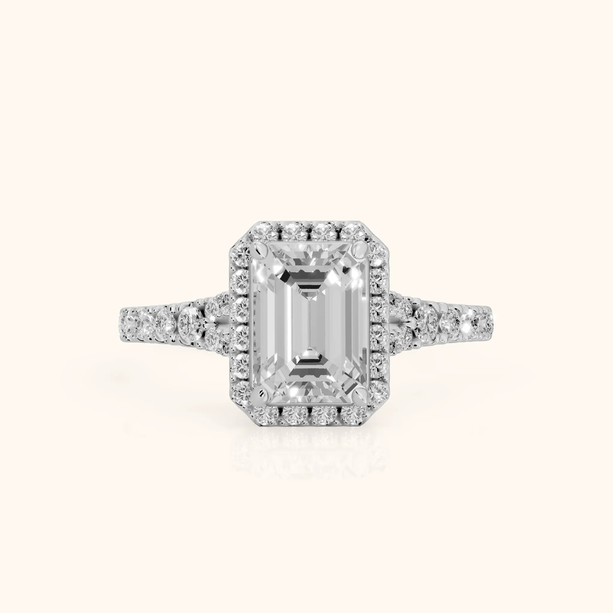 Bella Halo Pavé Emerald Diamond Engagement Ring in Silver — view 1