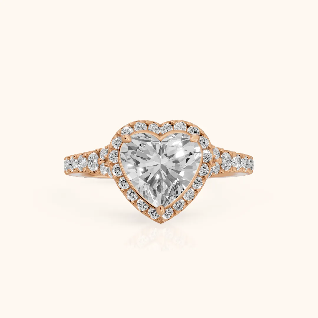 Bella Halo Pavé Heart Diamond Engagement Ring in Rose Gold — view 2