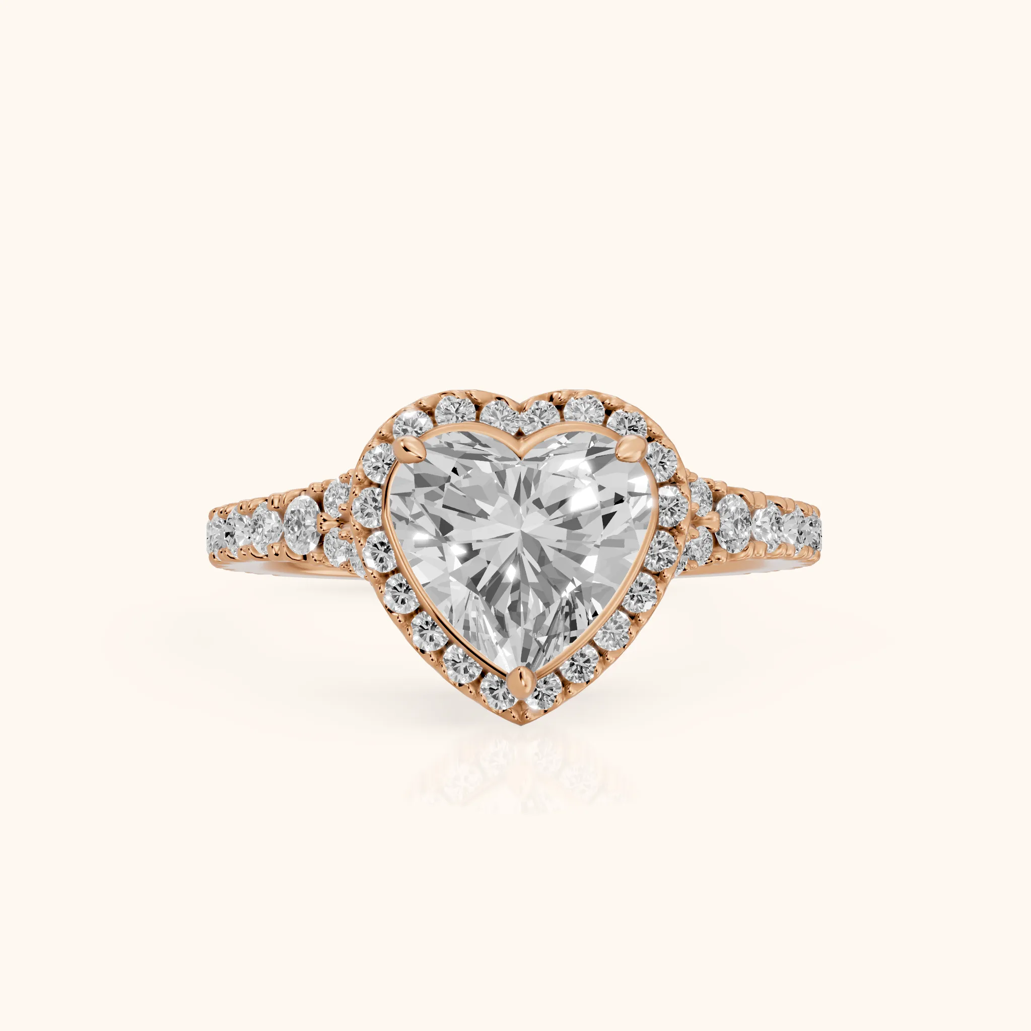 Bella Halo Pavé Heart Diamond Engagement Ring in Rose Gold — view 1