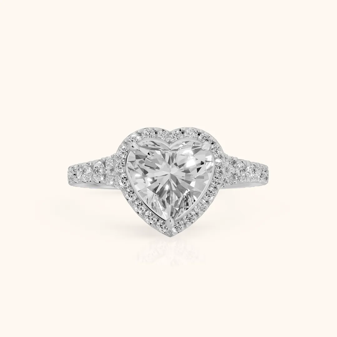 Bella Halo Pavé Heart Diamond Engagement Ring in Silver — view 2