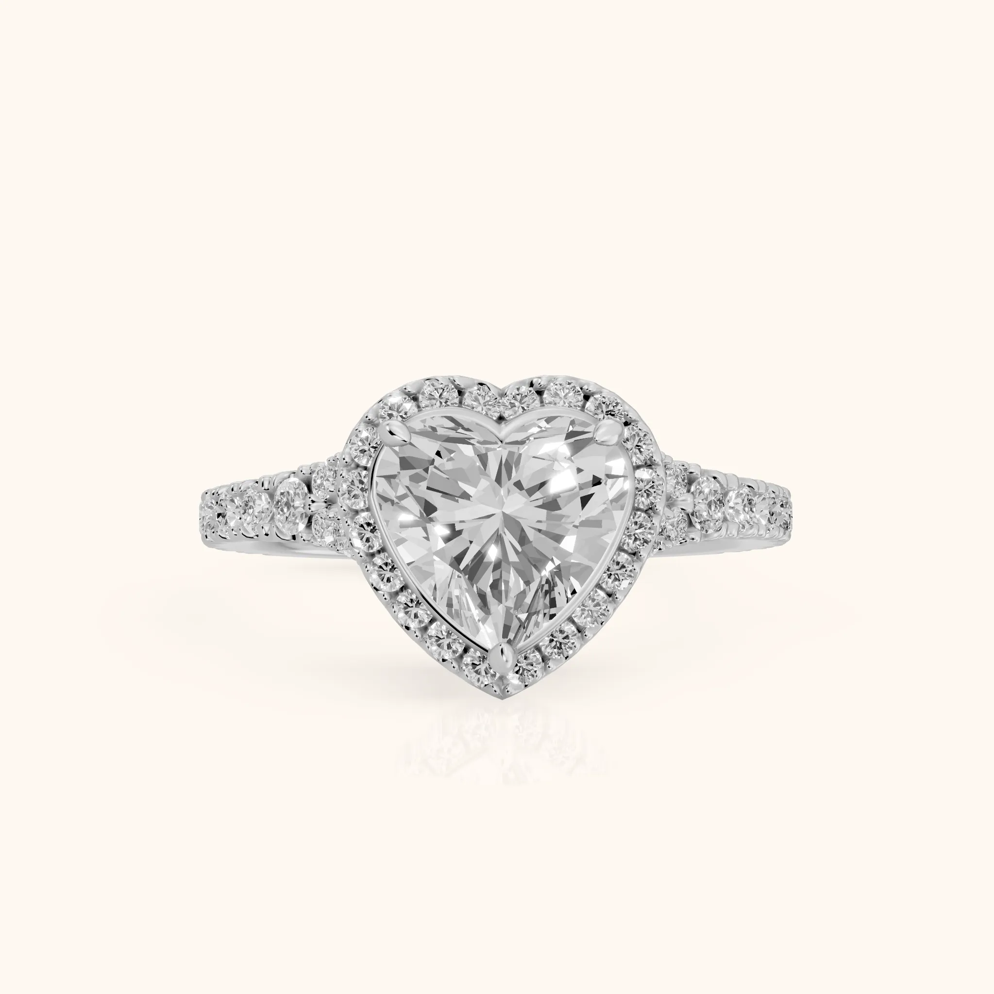 Bella Halo Pavé Heart Diamond Engagement Ring in Silver — view 1