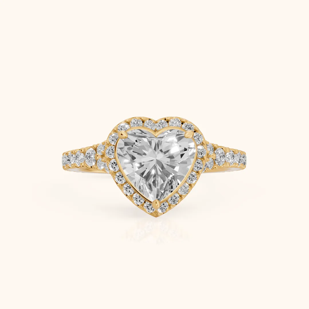 Bella Halo Pavé Heart Diamond Engagement Ring in Yellow Gold — view 2