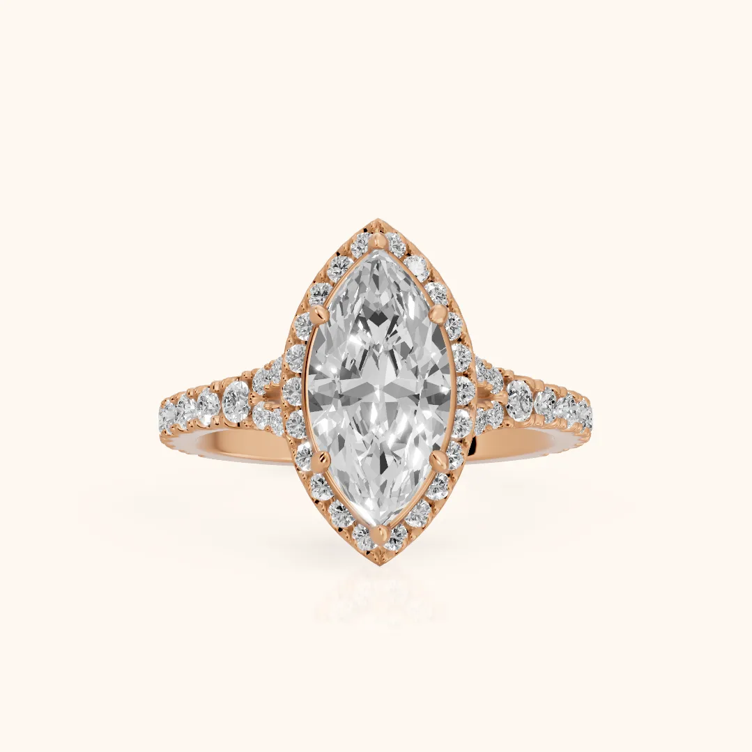 Bella Halo Pavé Marquise Diamond Engagement Ring in Rose Gold — view 2