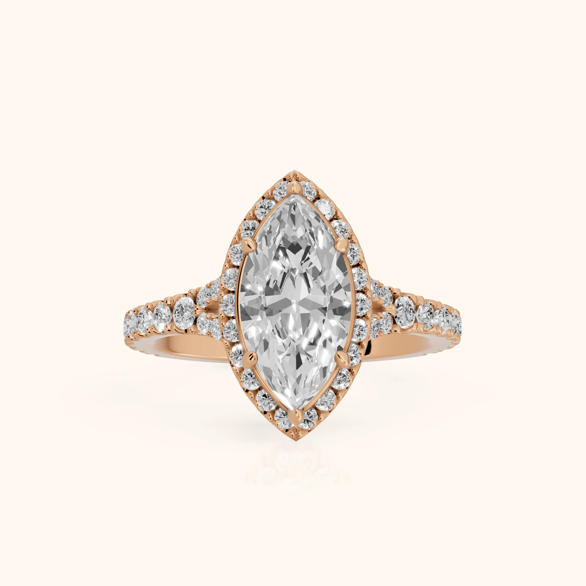 Bella Halo Pavé Marquise Diamond Engagement Ring in Rose Gold — view 1