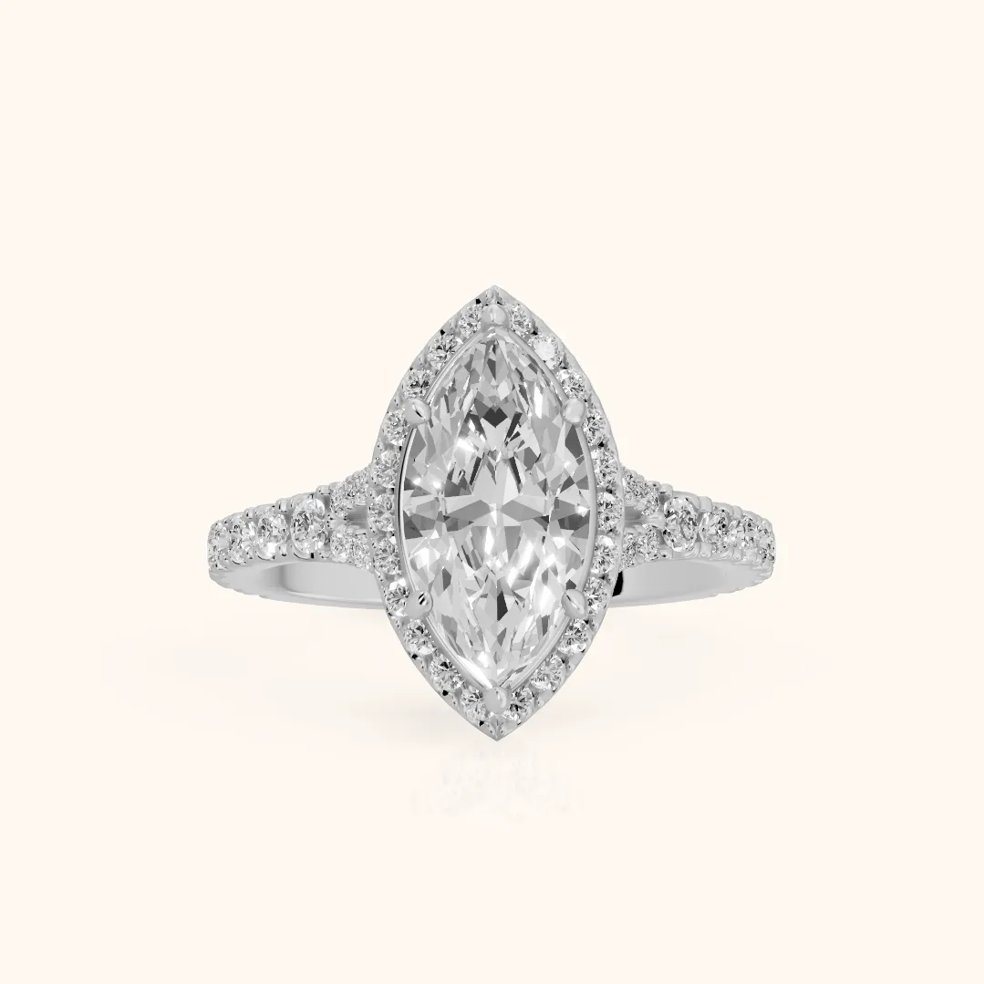 Bella Halo Pavé Marquise Diamond Engagement Ring in Silver — view 2