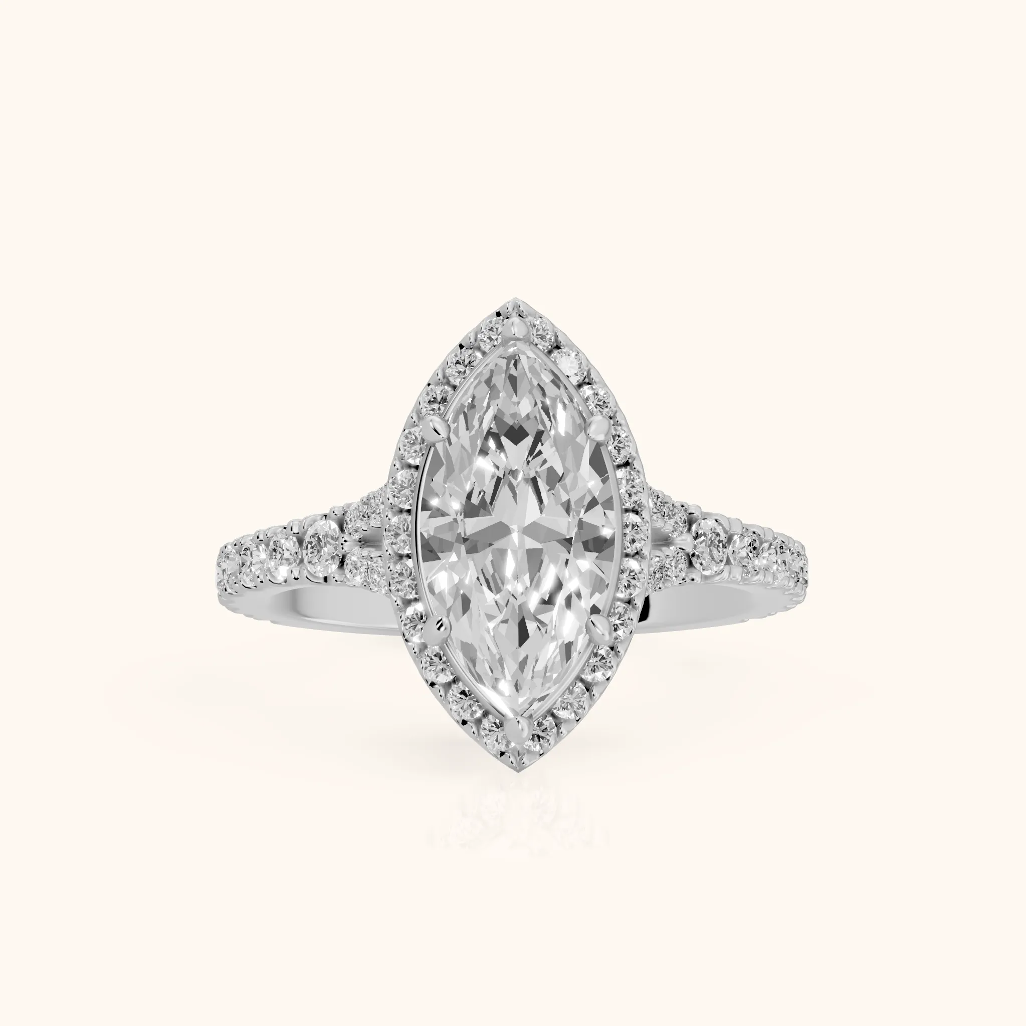 Bella Halo Pavé Marquise Diamond Engagement Ring in Silver — view 1