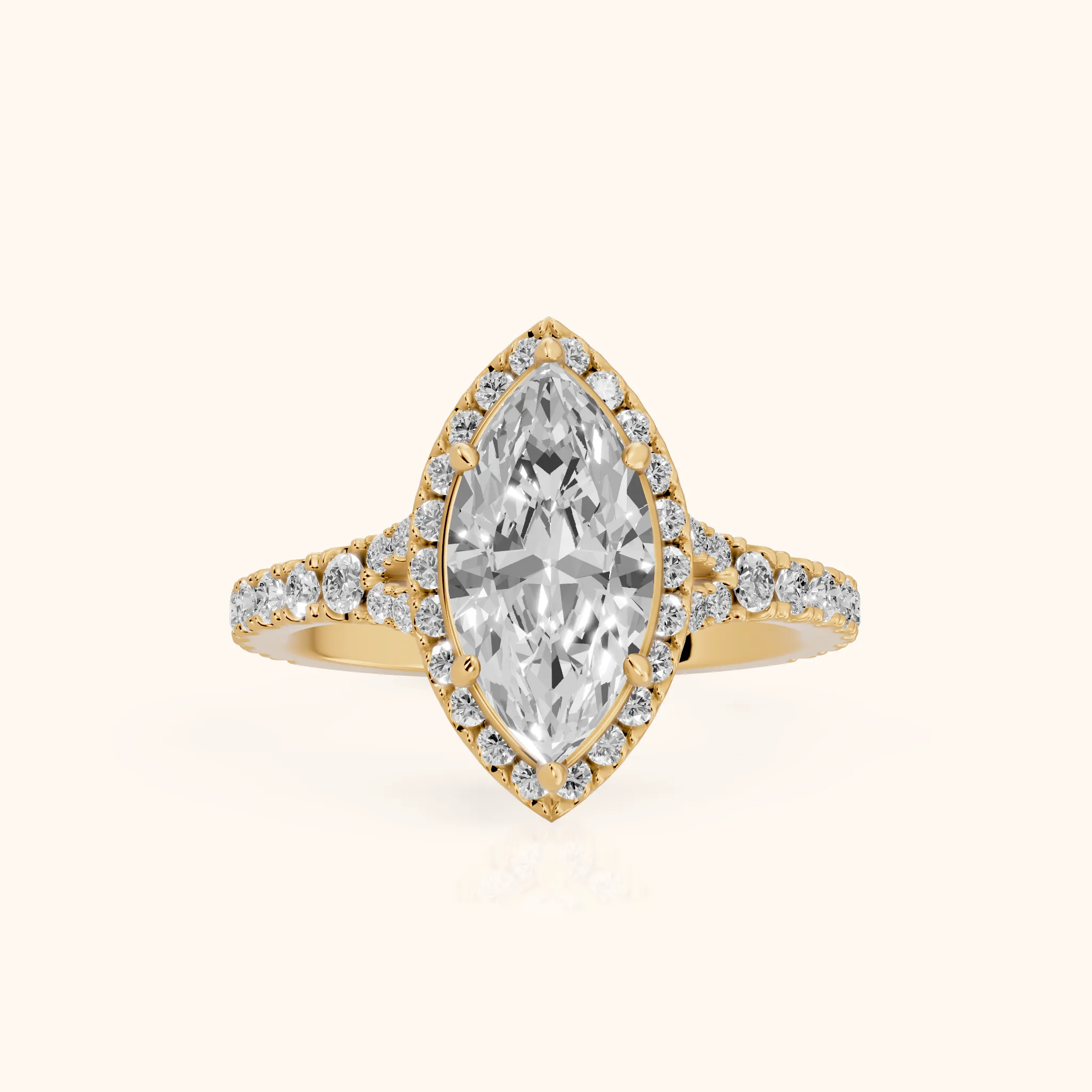 Bella Halo Pavé Marquise Diamond Engagement Ring in Yellow Gold — view 1