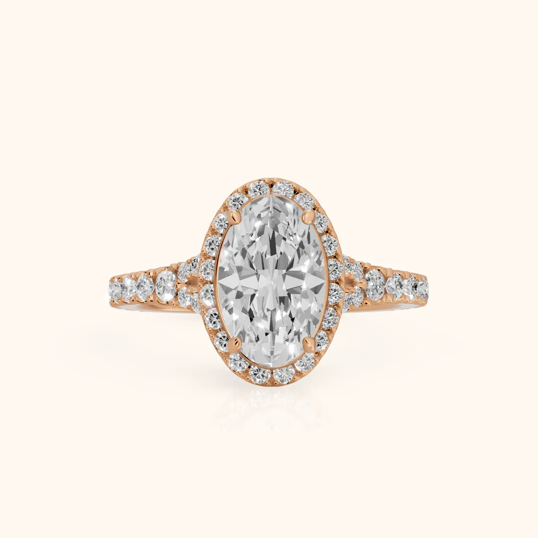 Bella Halo Pavé Oval Diamond Engagement Ring in Rose Gold — view 2