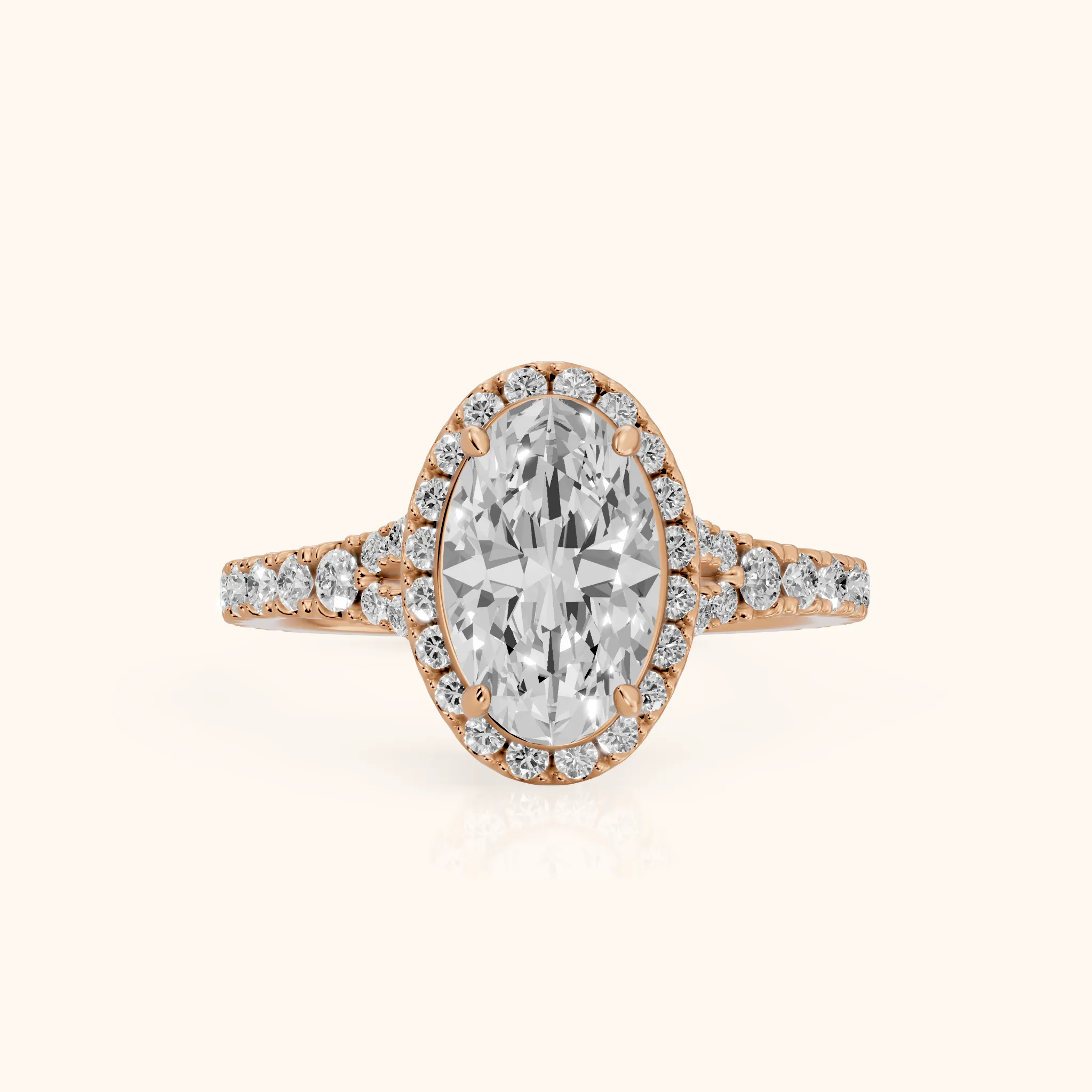 Bella Halo Pavé Oval Diamond Engagement Ring in Rose Gold — view 1