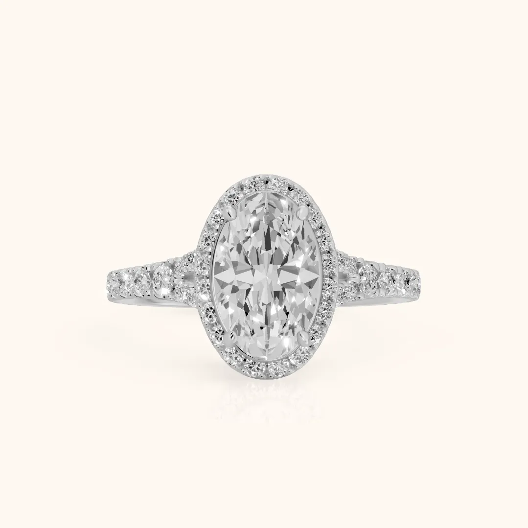 Bella Halo Pavé Oval Diamond Engagement Ring in Silver — view 2