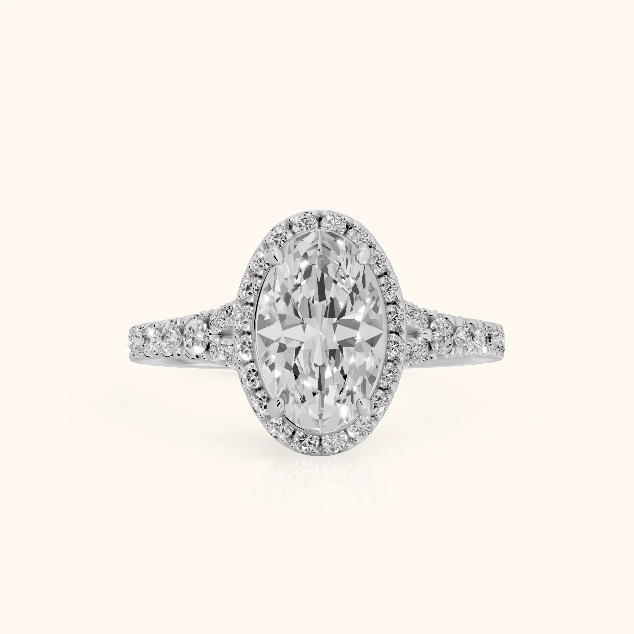 Bella Halo Pavé Oval Diamond Engagement Ring in Silver — view 1