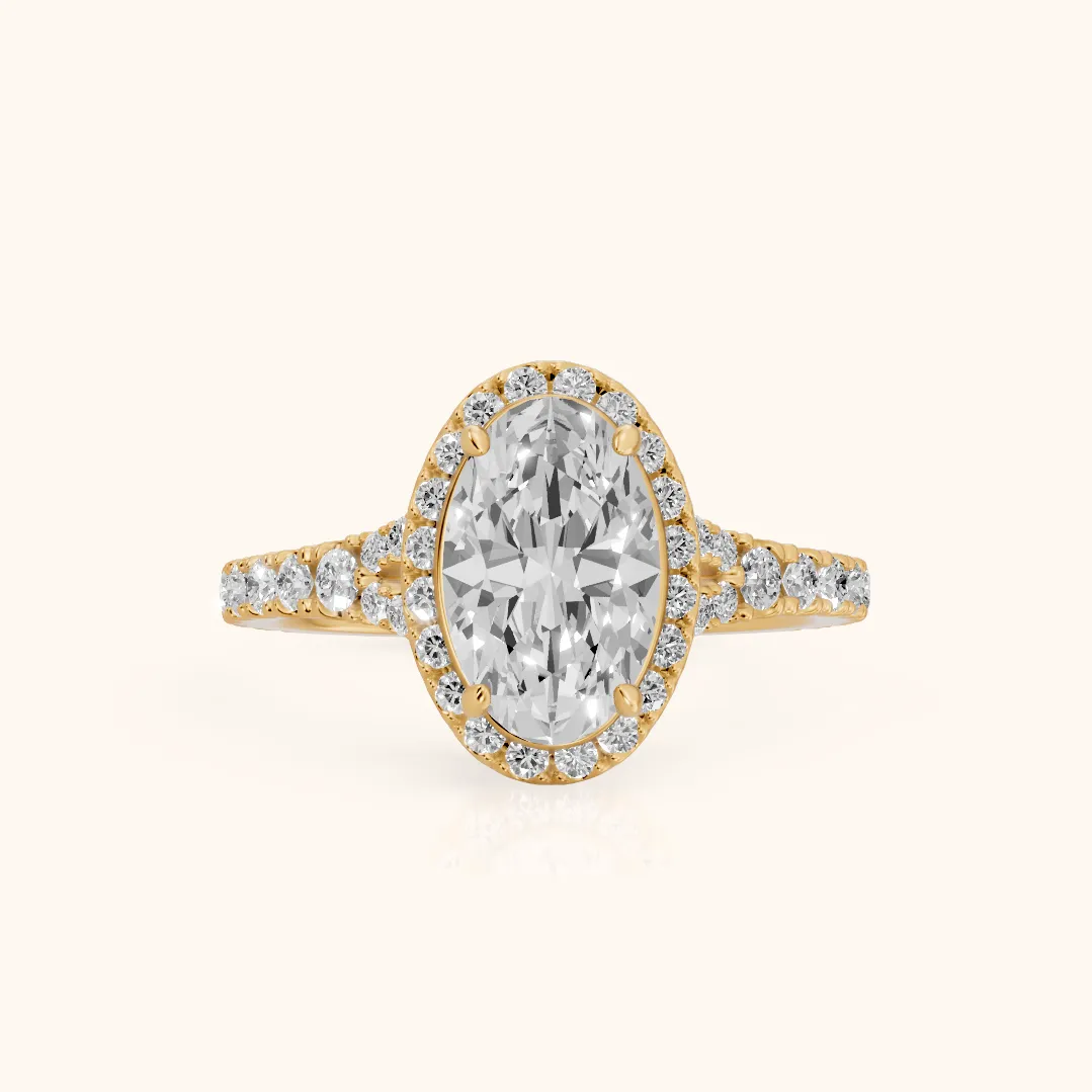 Bella Halo Pavé Oval Diamond Engagement Ring in Yellow Gold — view 2