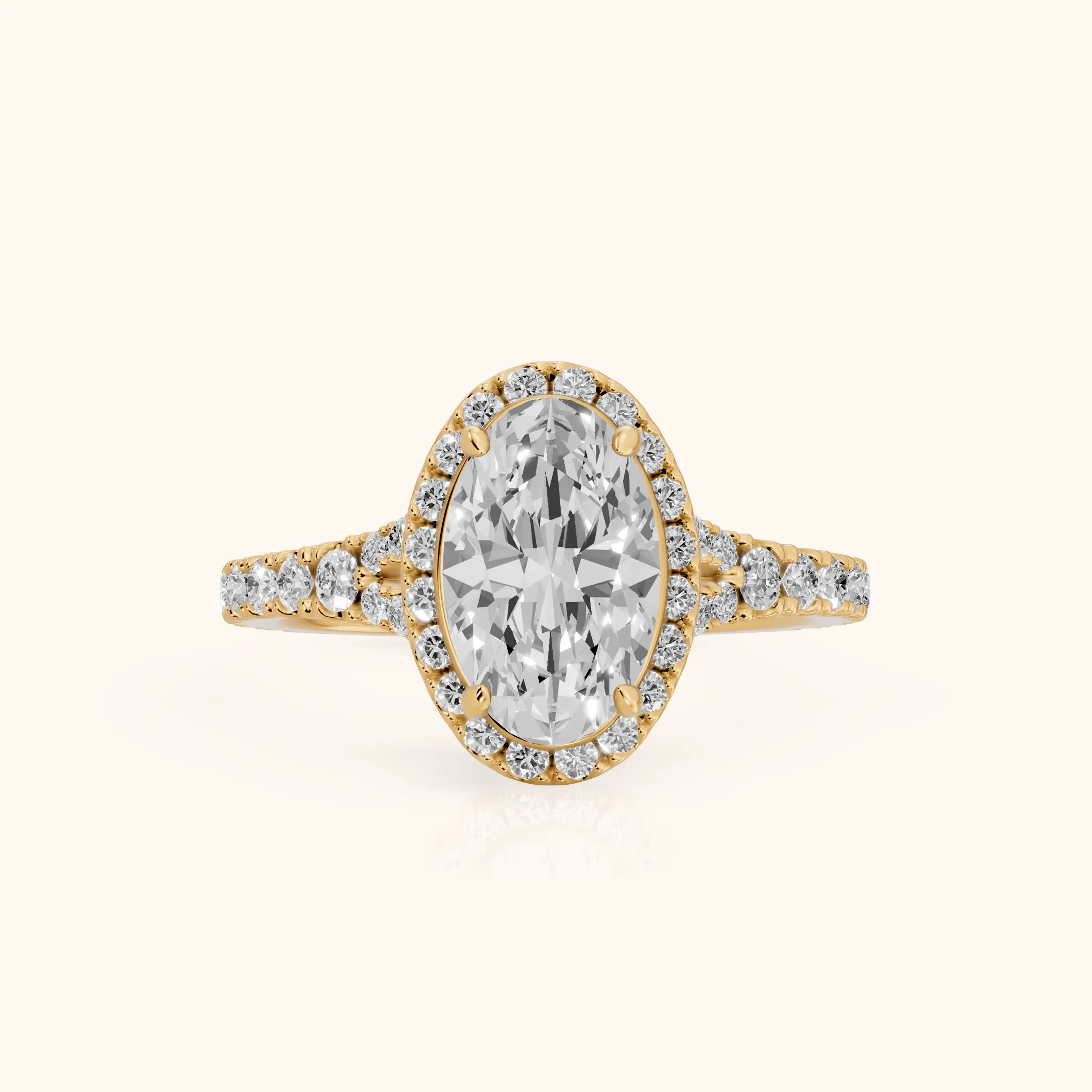 Bella Halo Pavé Oval Diamond Engagement Ring in Yellow Gold — view 1