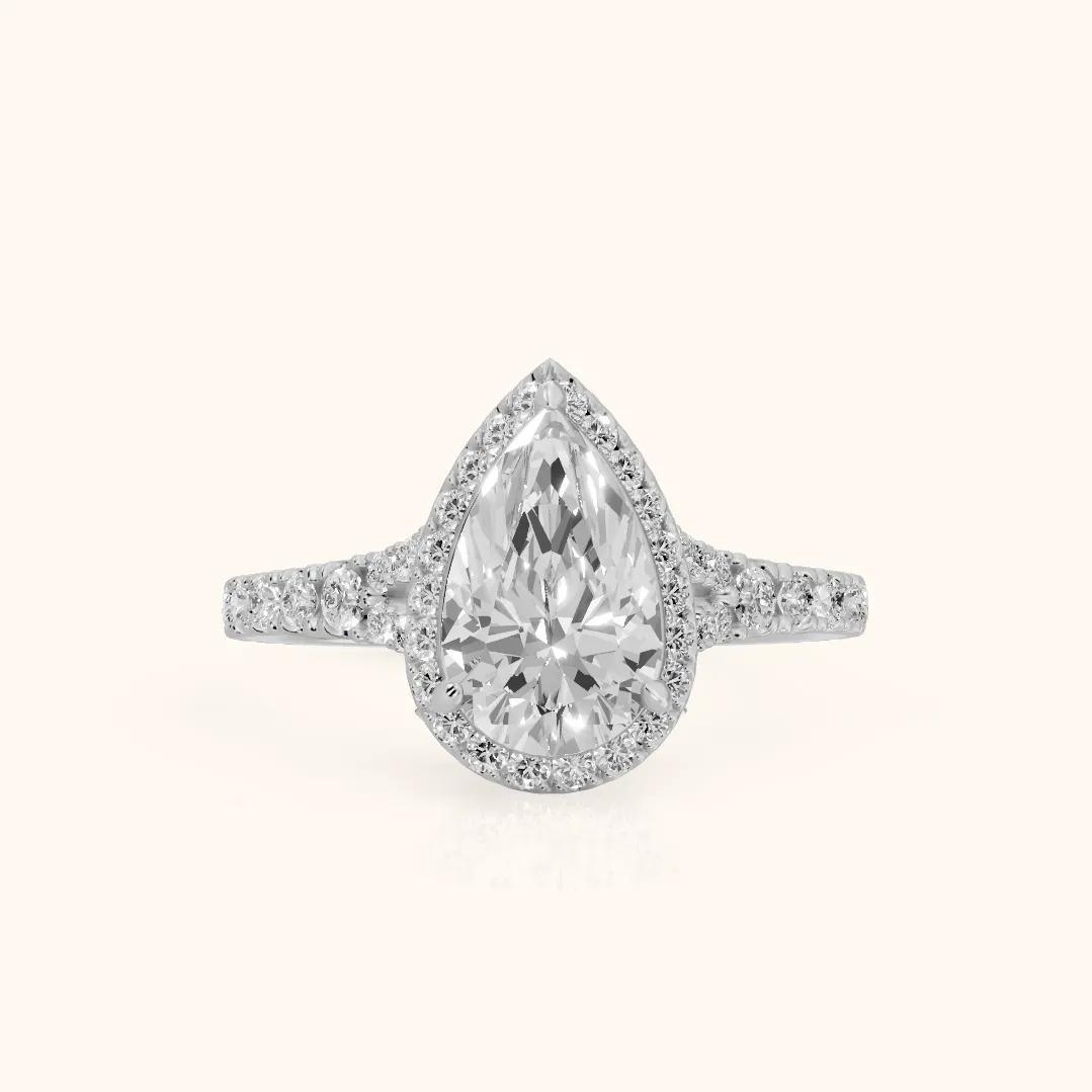 Bella Halo Pavé Pear Diamond Engagement Ring in Silver — view 2