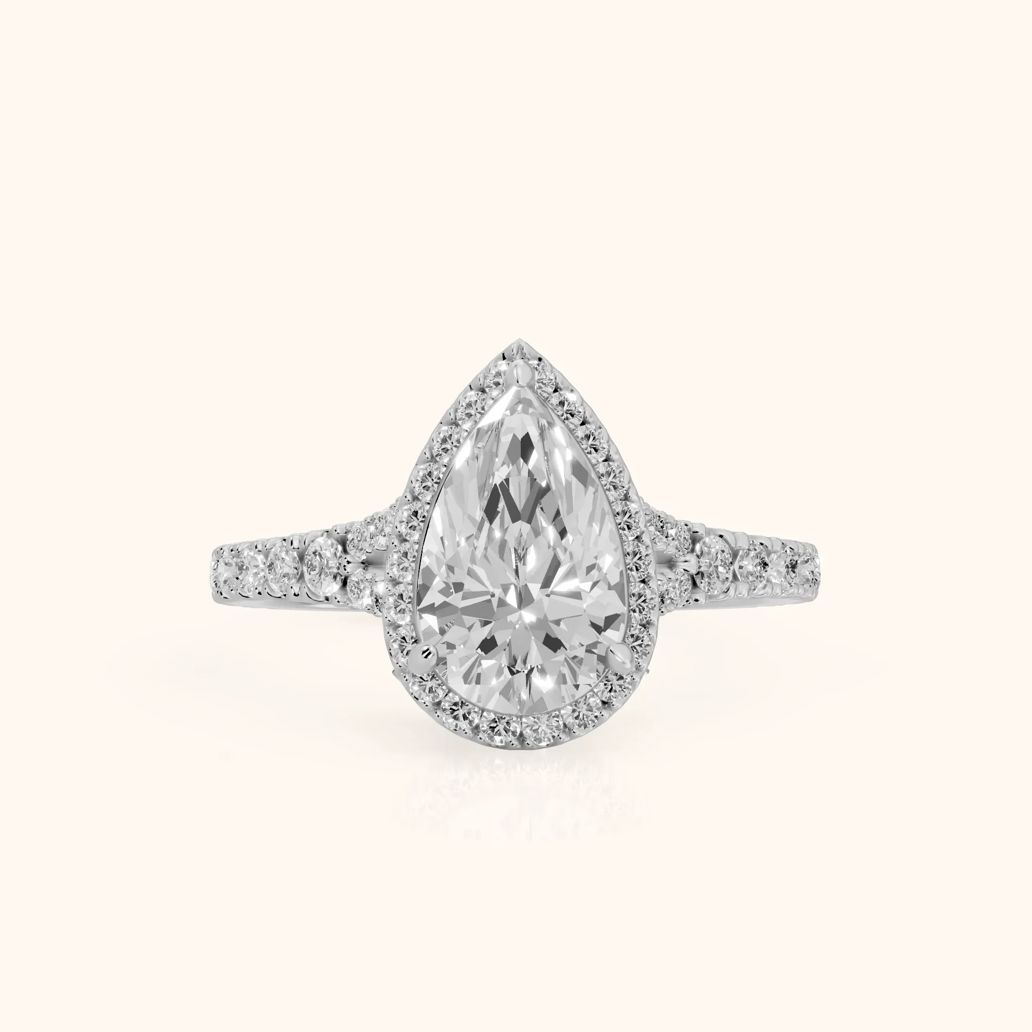 Bella Halo Pavé Pear Diamond Engagement Ring in Silver — view 1