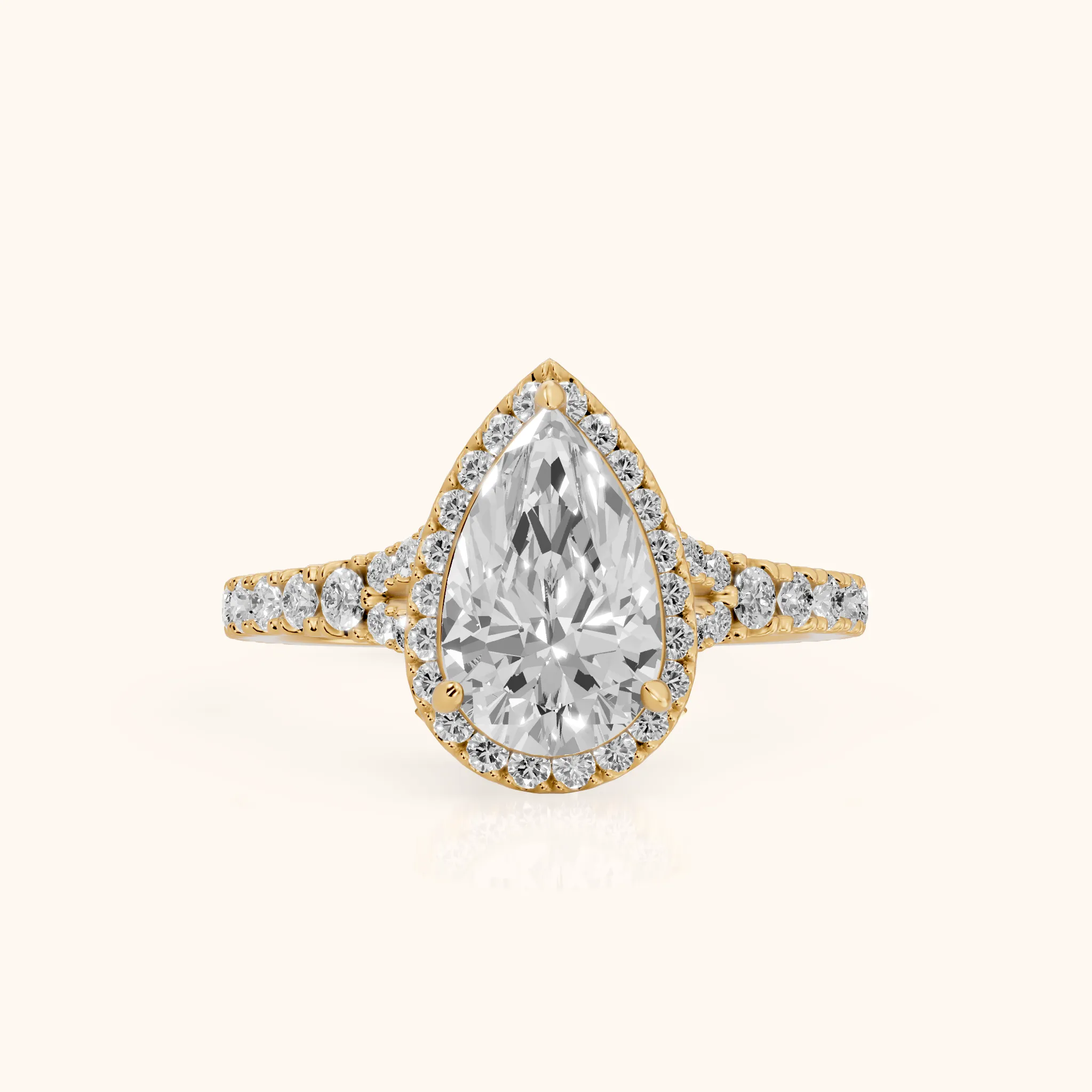 Bella Halo Pavé Pear Diamond Engagement Ring in Yellow Gold — view 1