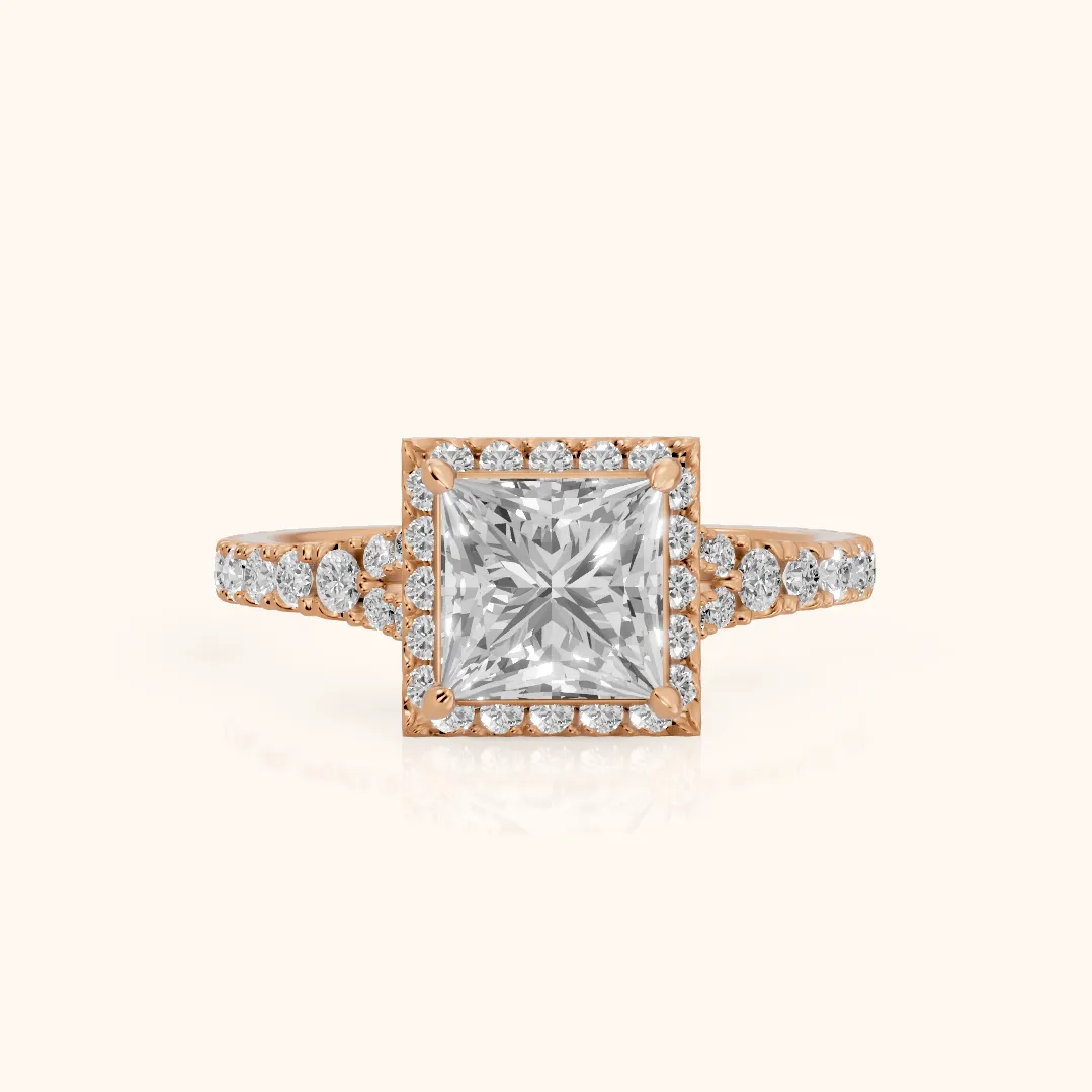 Bella Halo Pavé Princess Diamond Engagement Ring in Rose Gold — view 2