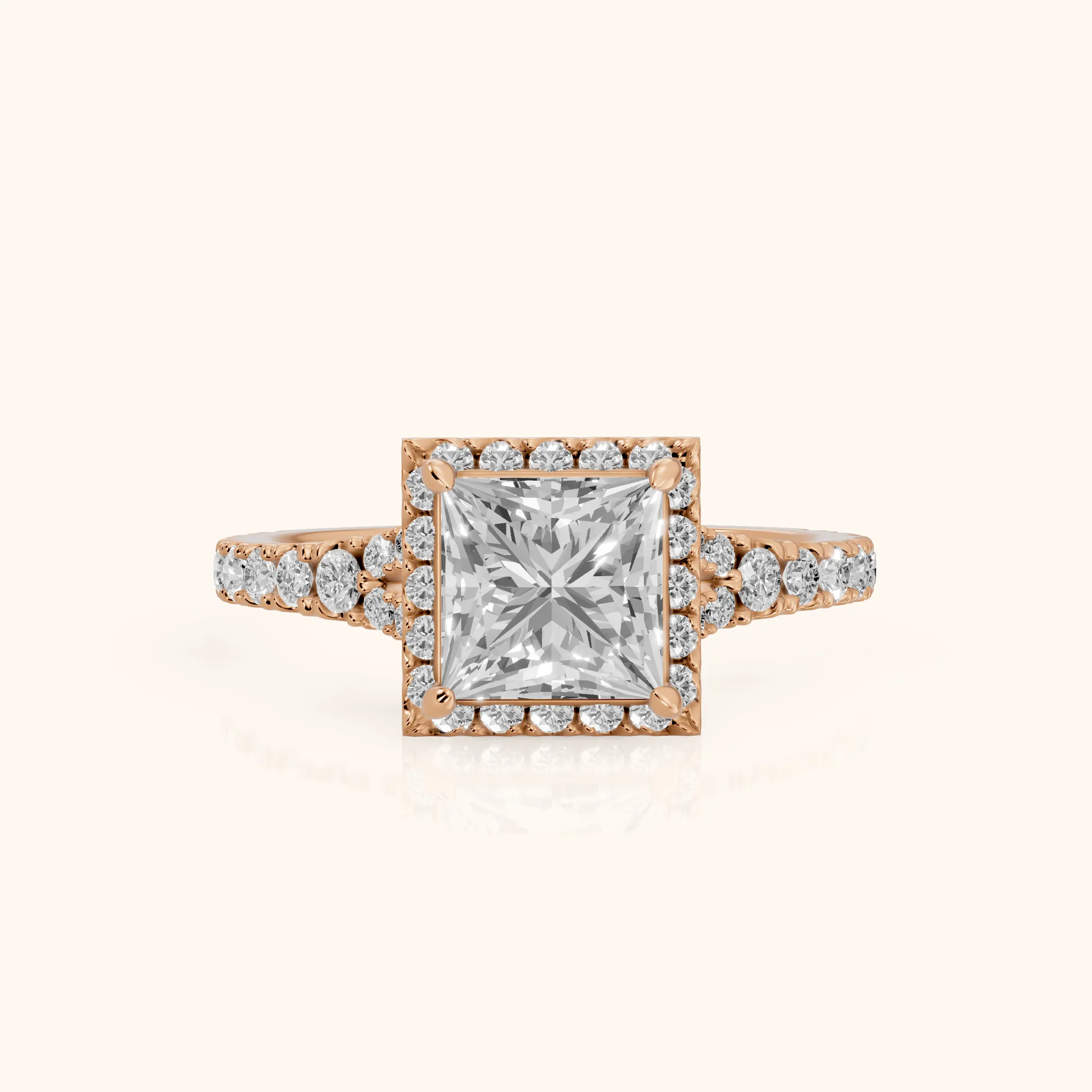 Bella Halo Pavé Princess Diamond Engagement Ring in Rose Gold — view 1