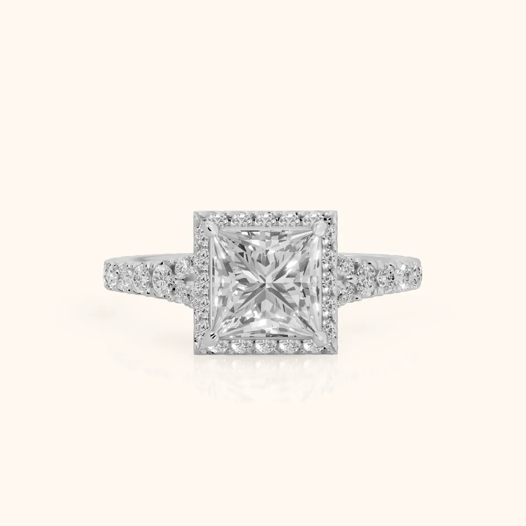 Bella Halo Pavé Princess Diamond Engagement Ring in Silver — view 2