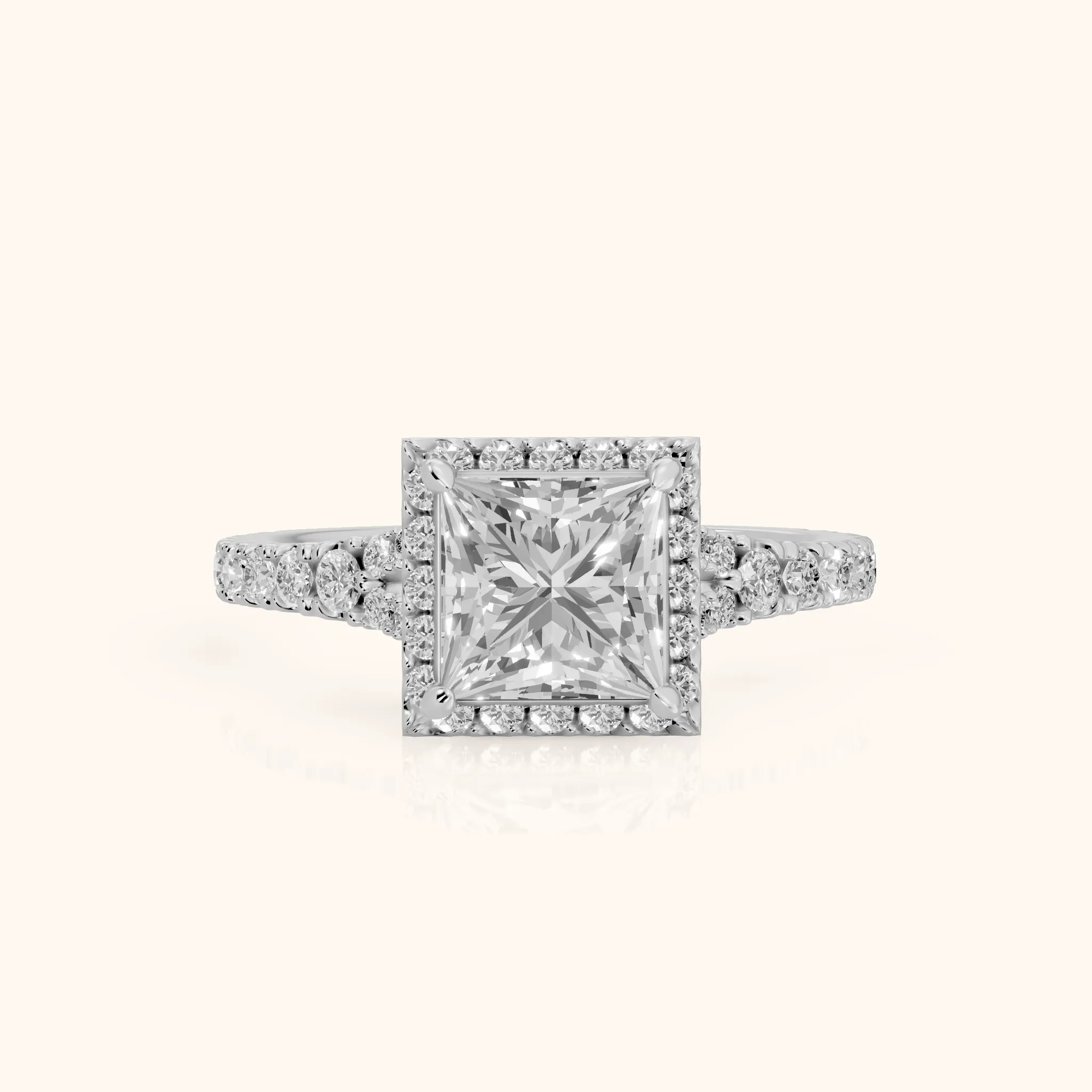 Bella Halo Pavé Princess Diamond Engagement Ring in Silver — view 1