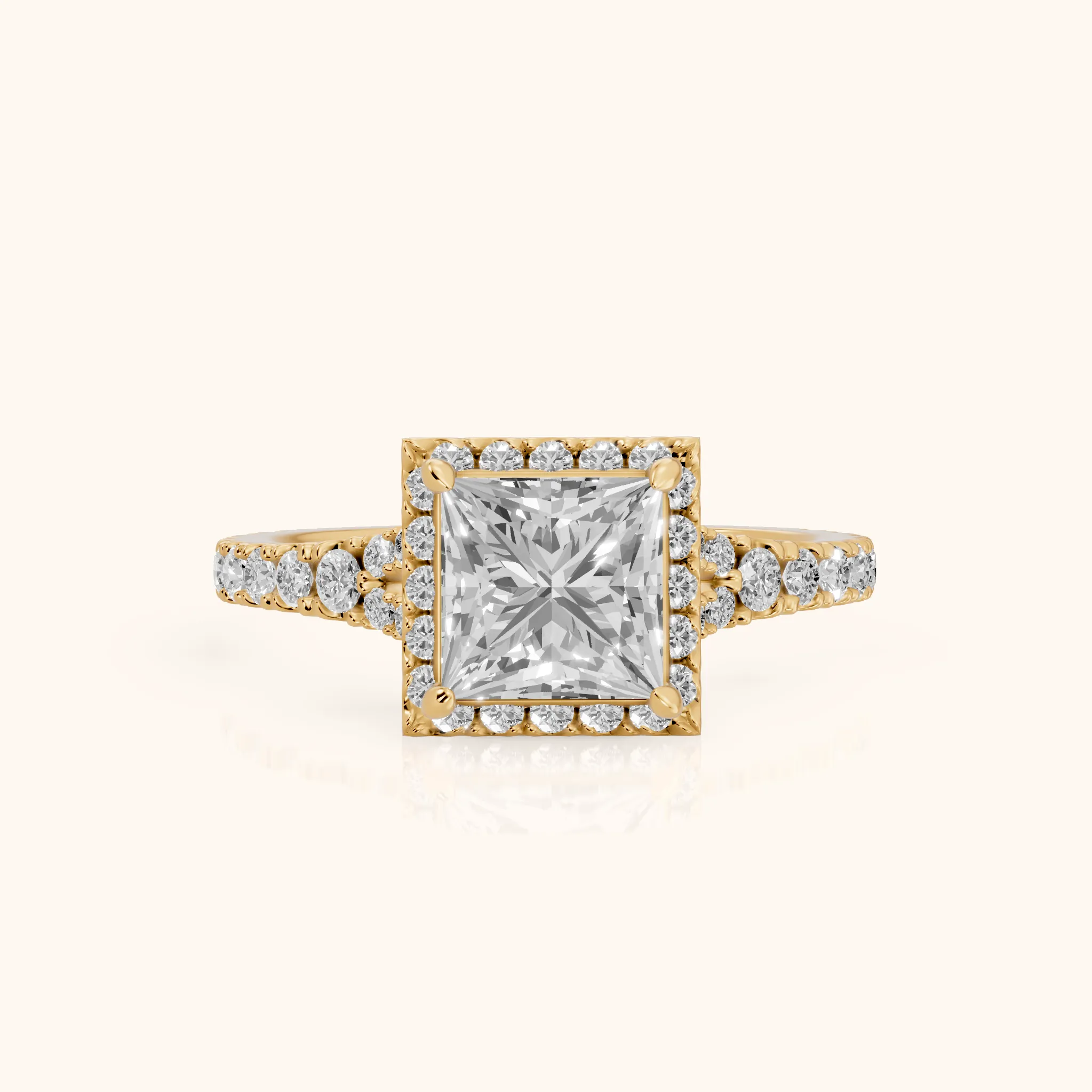 Bella Halo Pavé Princess Diamond Engagement Ring in Yellow Gold — view 1
