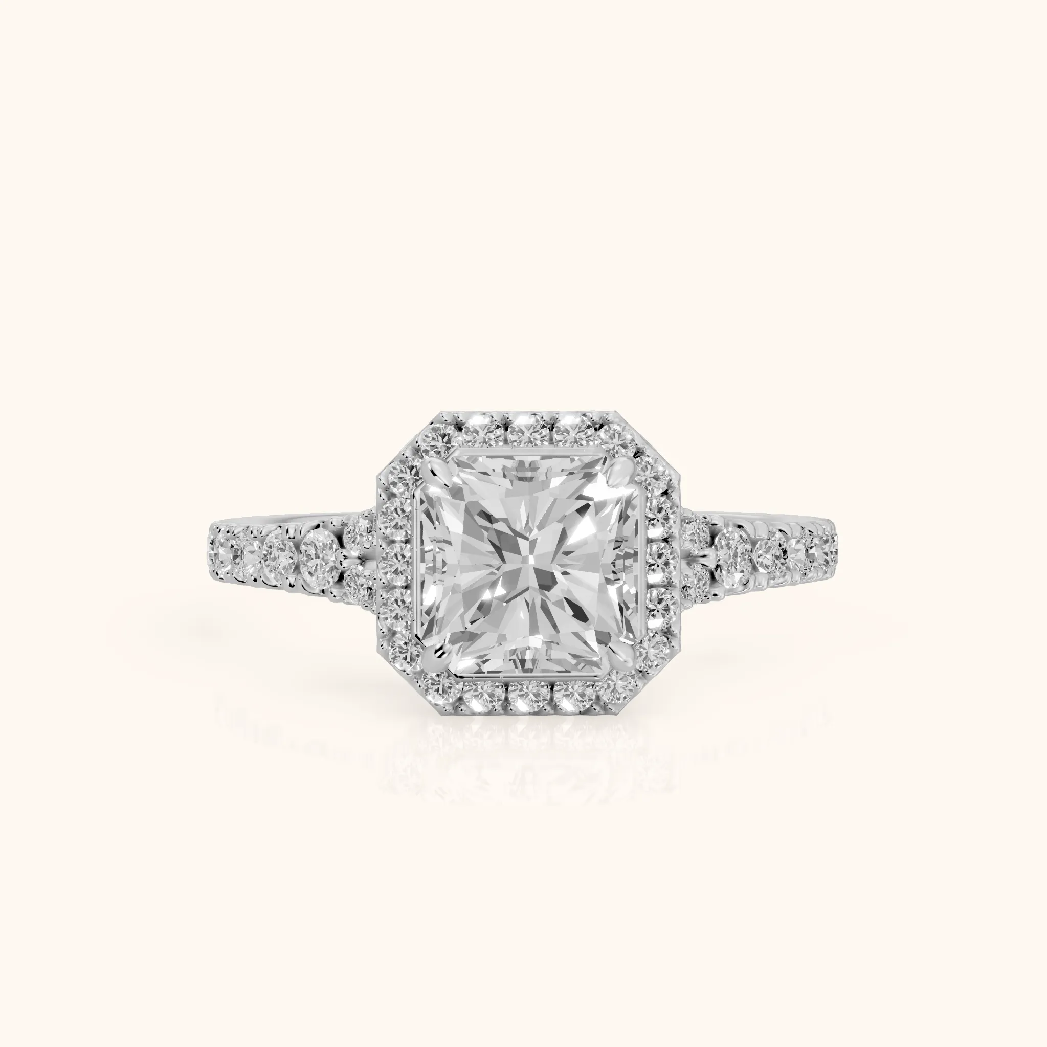 Bella Halo Pavé Radiant Diamond Engagement Ring in Platinum — view 1