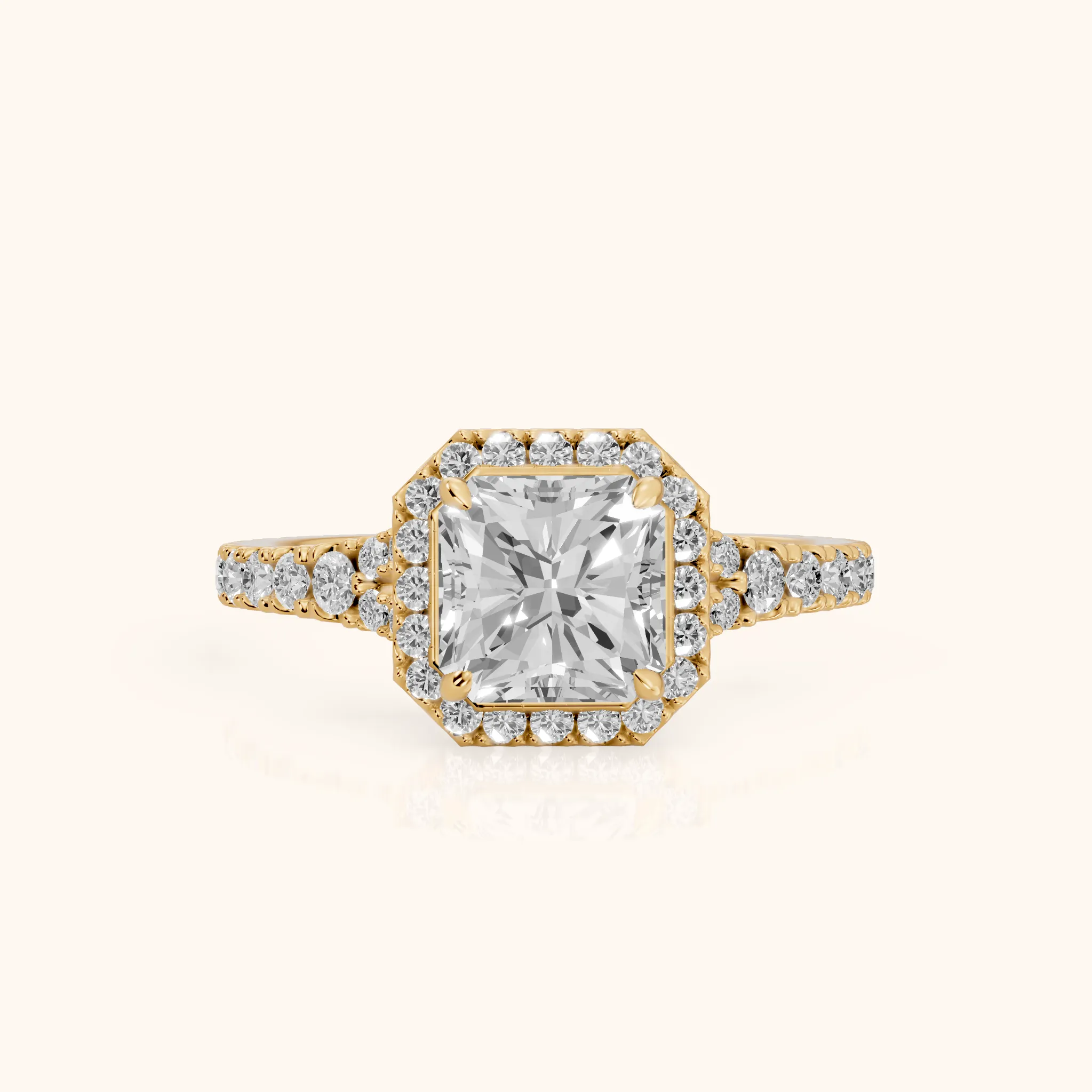 Bella Halo Pavé Radiant Diamond Engagement Ring in Yellow Gold — view 1