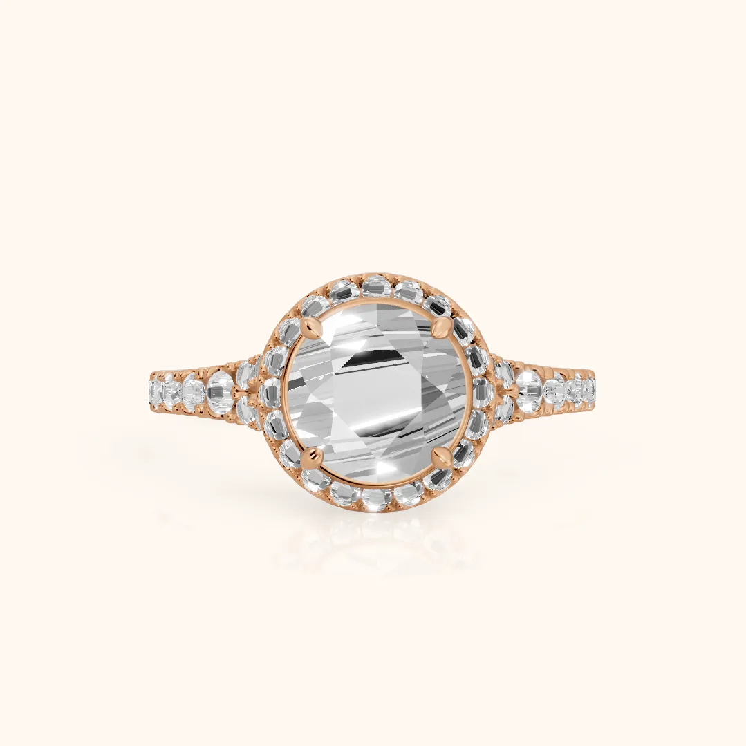 Bella Halo Pavé Round Diamond Engagement Ring in Rose Gold — view 2