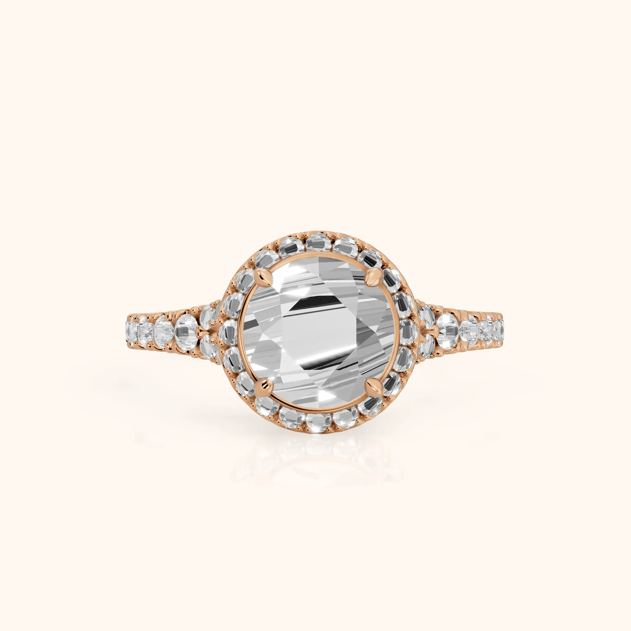Bella Halo Pavé Round Diamond Engagement Ring in Rose Gold — view 1