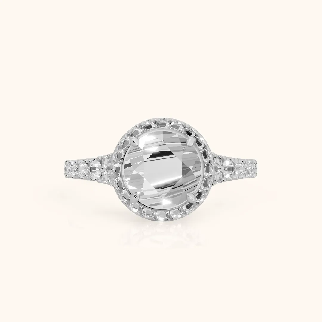 Bella Halo Pavé Round Diamond Engagement Ring in Silver — view 2