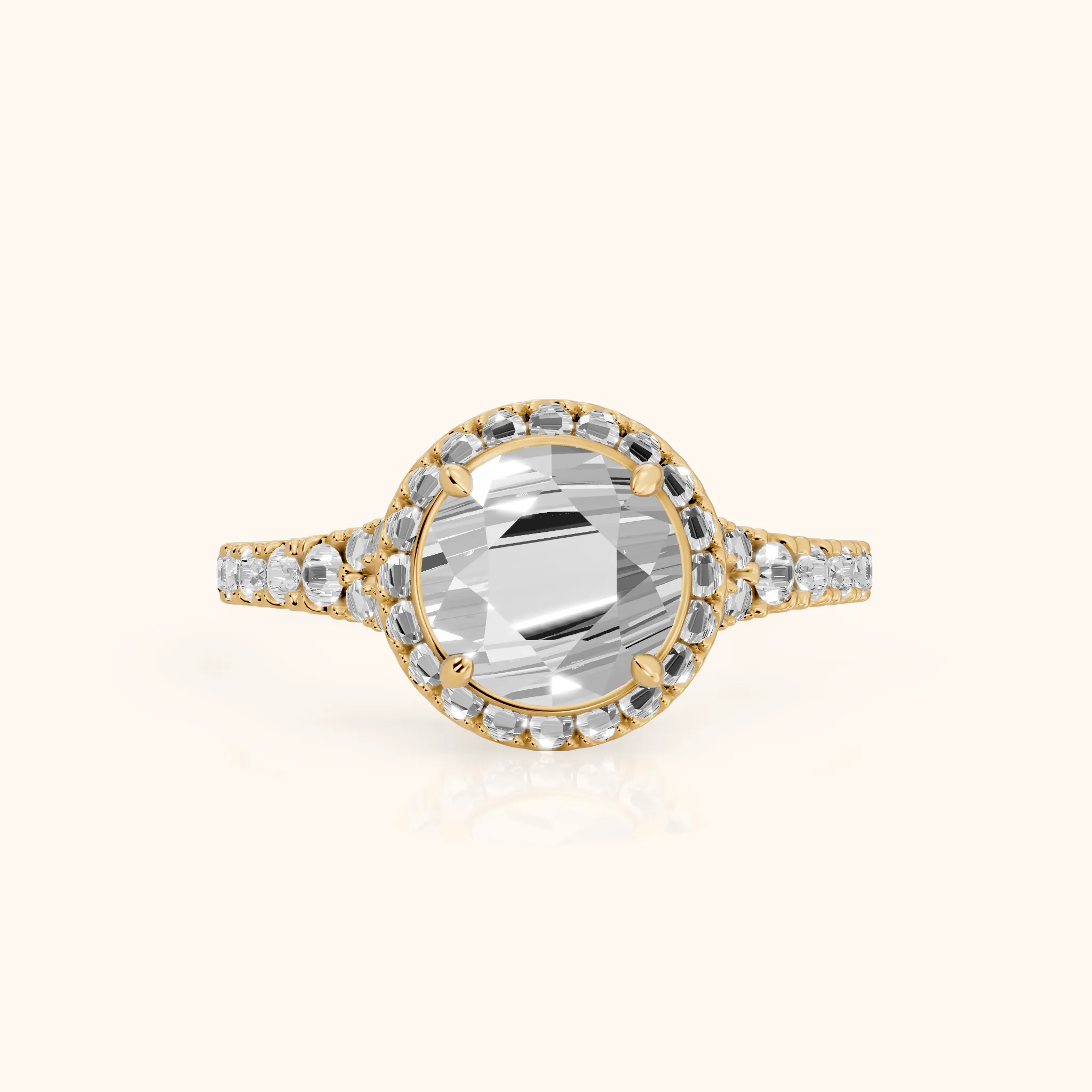 Bella Halo Pavé Round Diamond Engagement Ring in Yellow Gold — view 1