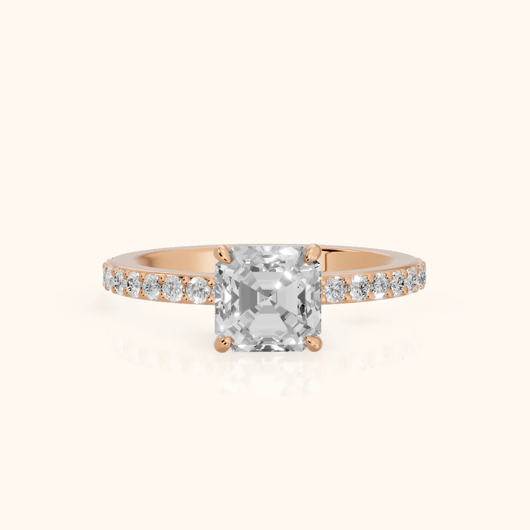 Aisha Pavé Solitaire Asscher Diamond Engagement Ring in Rose Gold — view 2