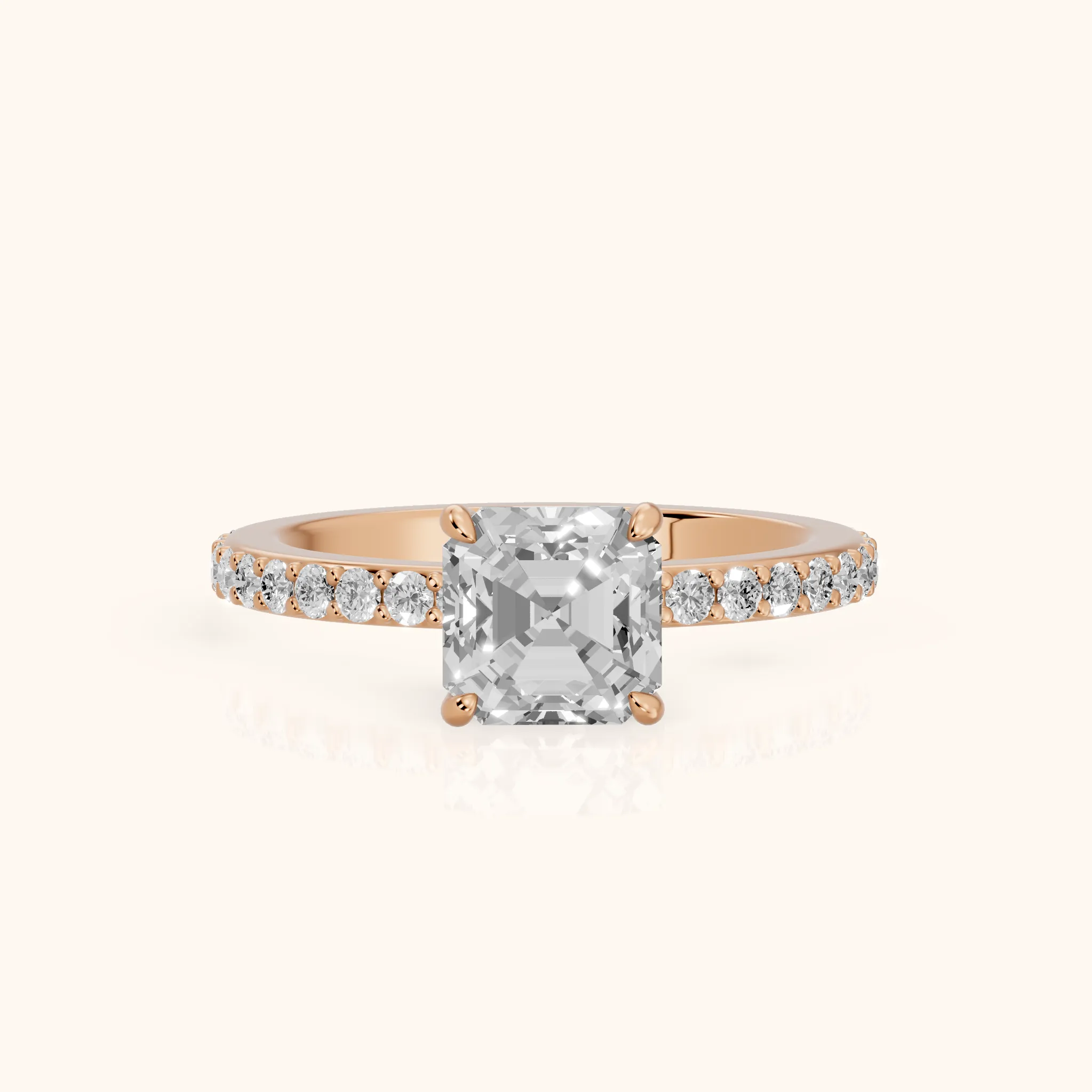 Aisha Pavé Solitaire Asscher Diamond Engagement Ring in Rose Gold — view 1
