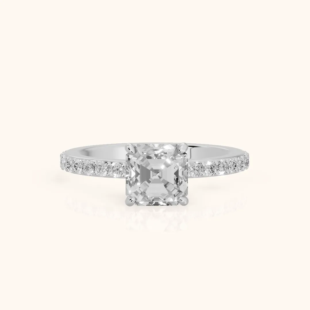 Aisha Pavé Solitaire Asscher Diamond Engagement Ring in Platinum — view 2
