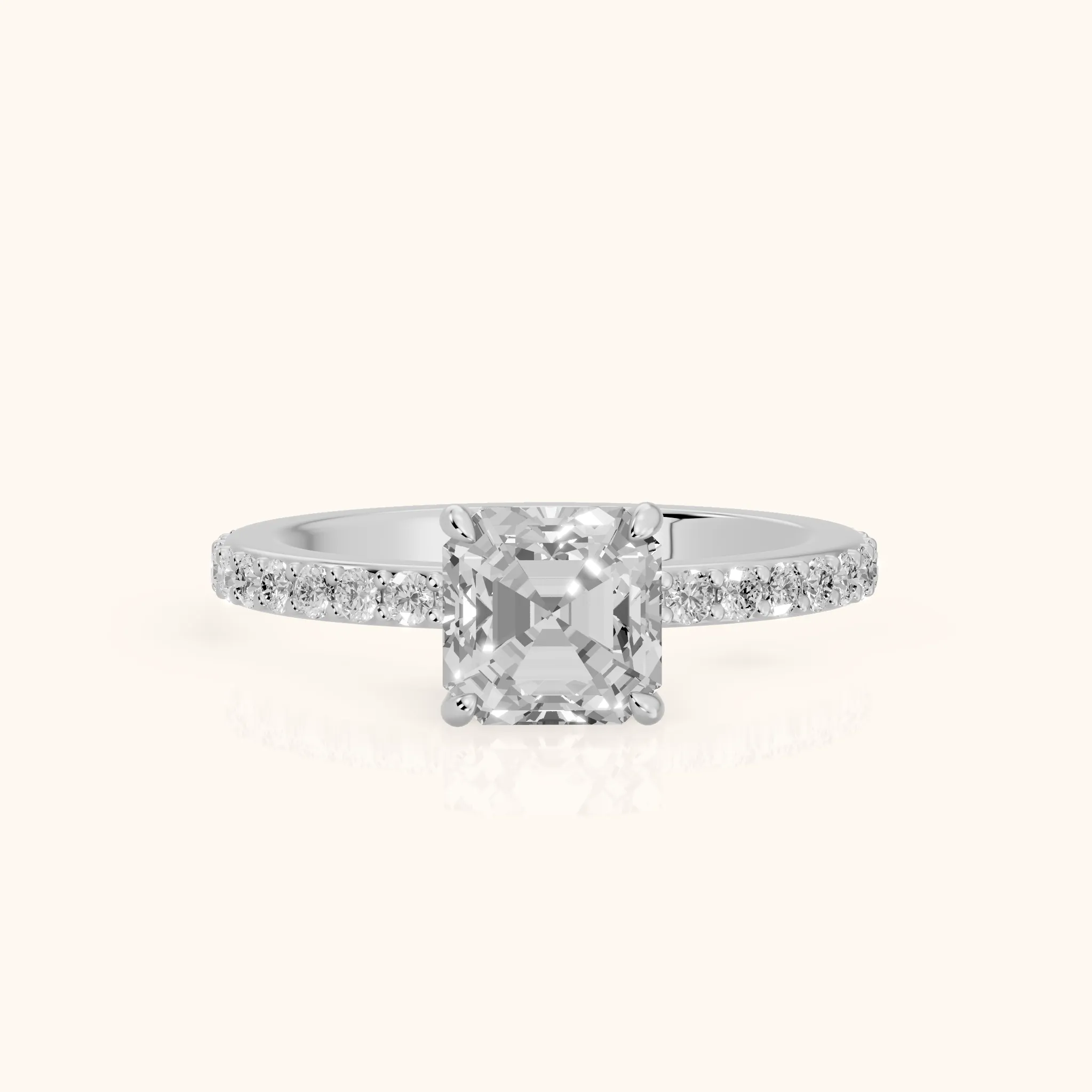 Aisha Pavé Solitaire Asscher Diamond Engagement Ring in Platinum — view 1