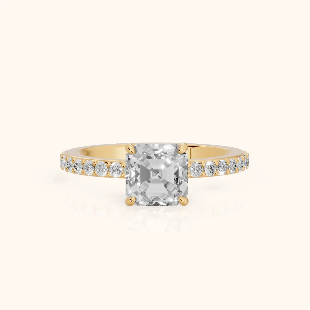 Aisha Pavé Solitaire Asscher Diamond Engagement Ring in Yellow Gold — view 2