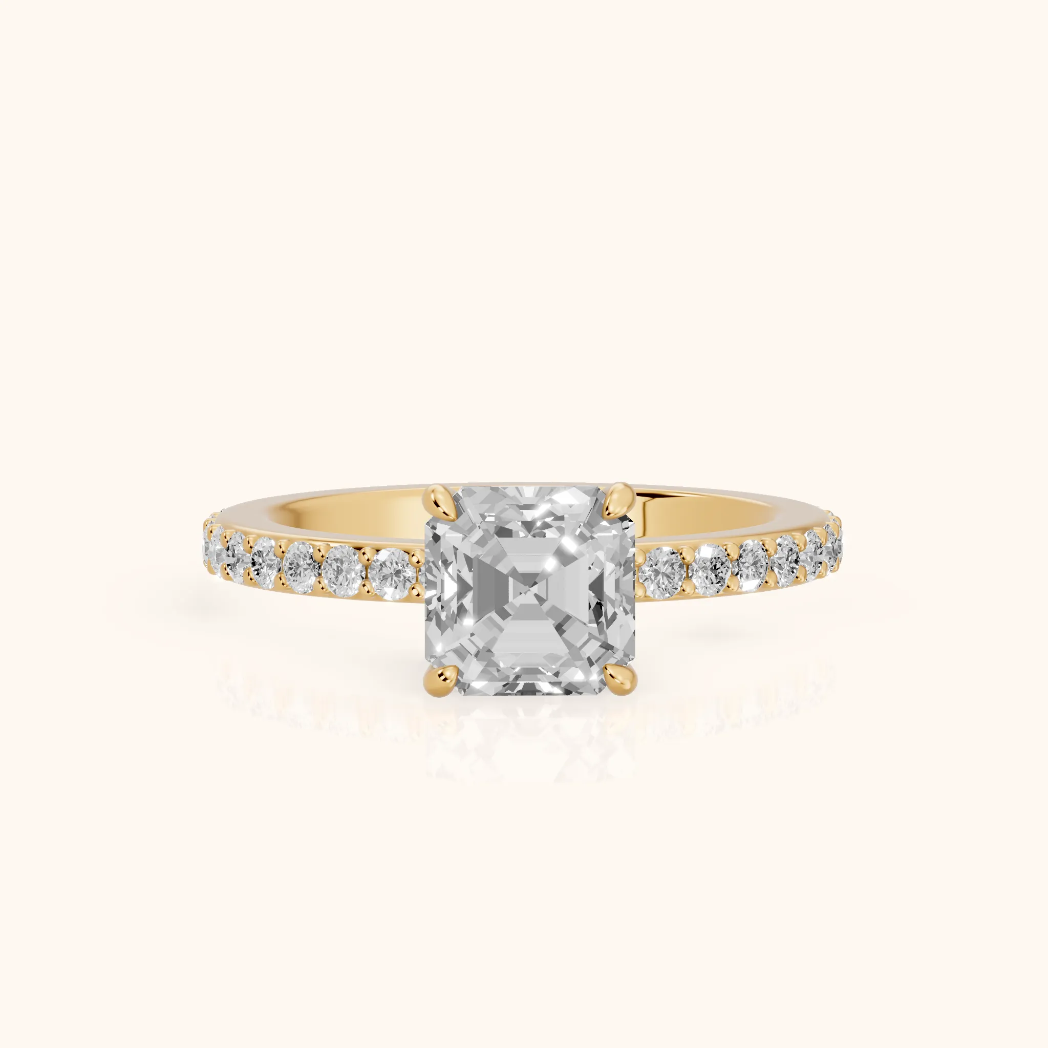 Aisha Pavé Solitaire Asscher Diamond Engagement Ring in Yellow Gold — view 1