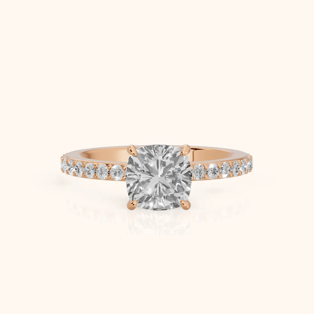 Aisha Pavé Solitaire Cushion Diamond Engagement Ring in Rose Gold — view 2