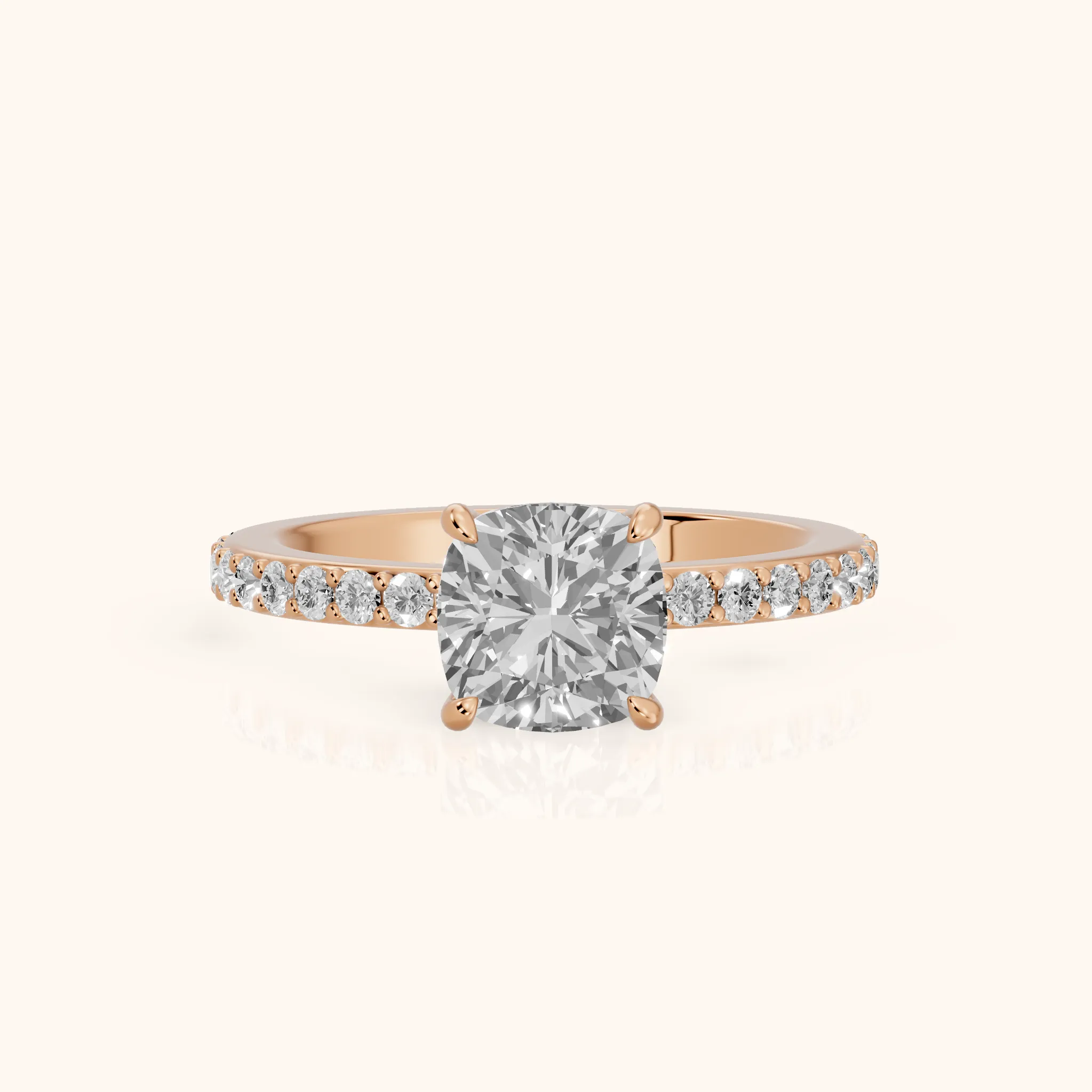 Aisha Pavé Solitaire Cushion Diamond Engagement Ring in Rose Gold — view 1